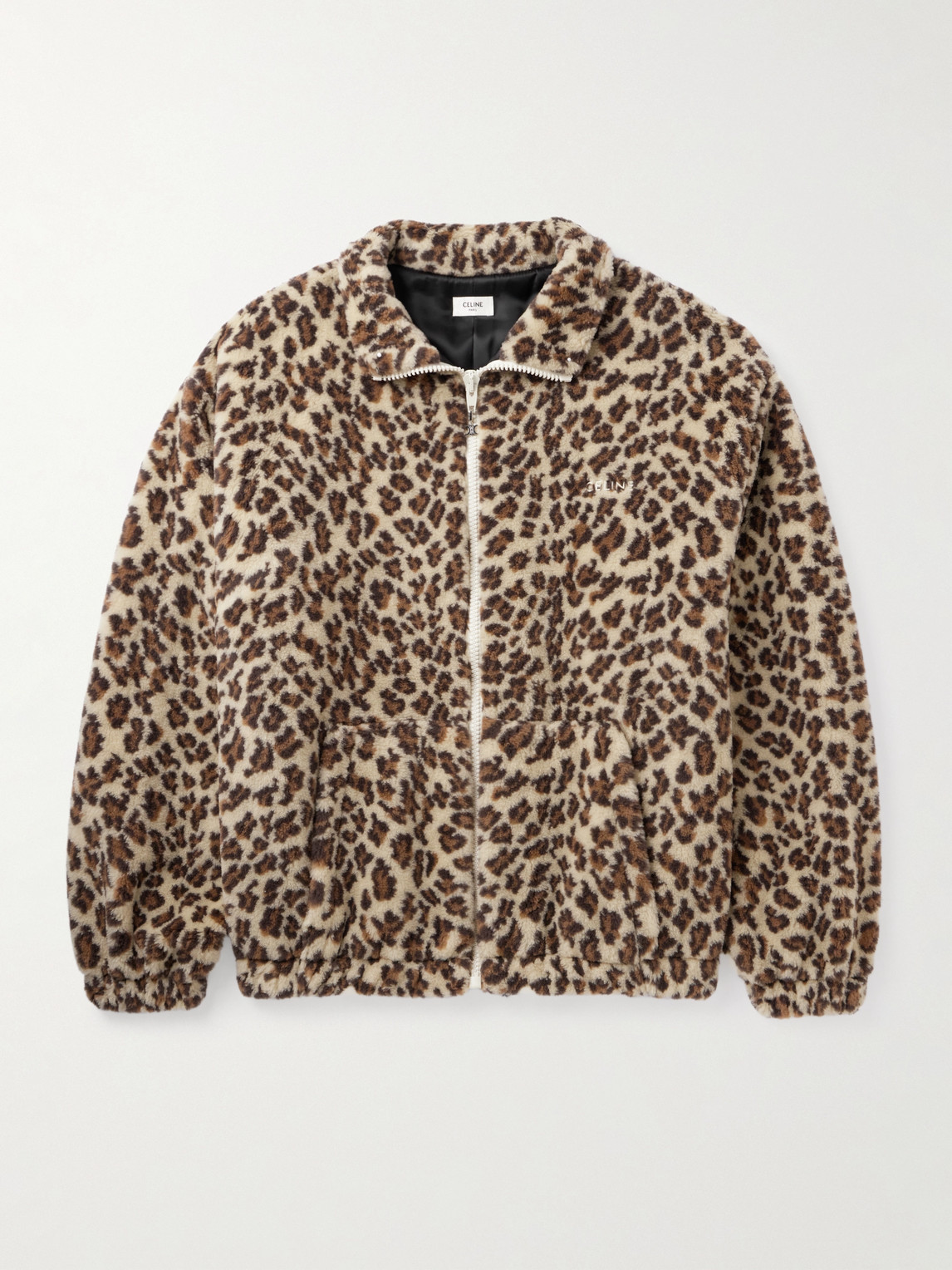 Oversized Logo-Embroidered Leopard-Print Wool-Blend Fleece Jacket