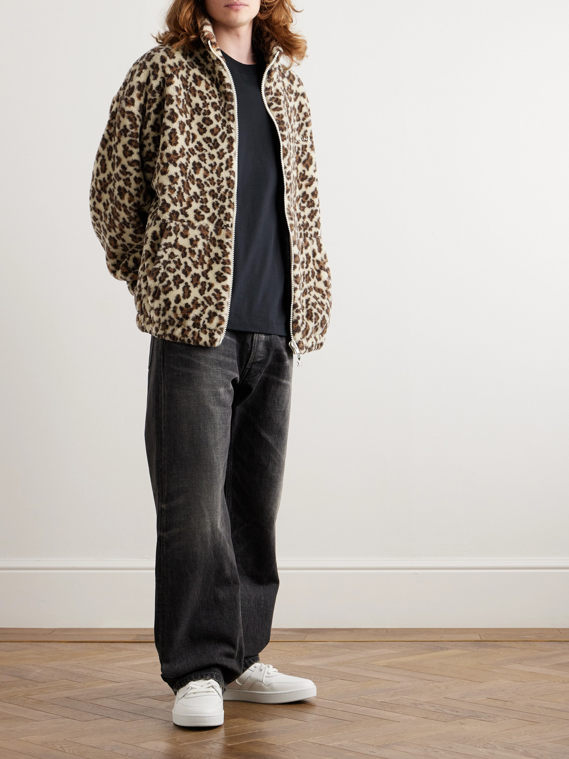 Oversized Logo-Embroidered Leopard-Print Wool-Blend Fleece Jacket — 2