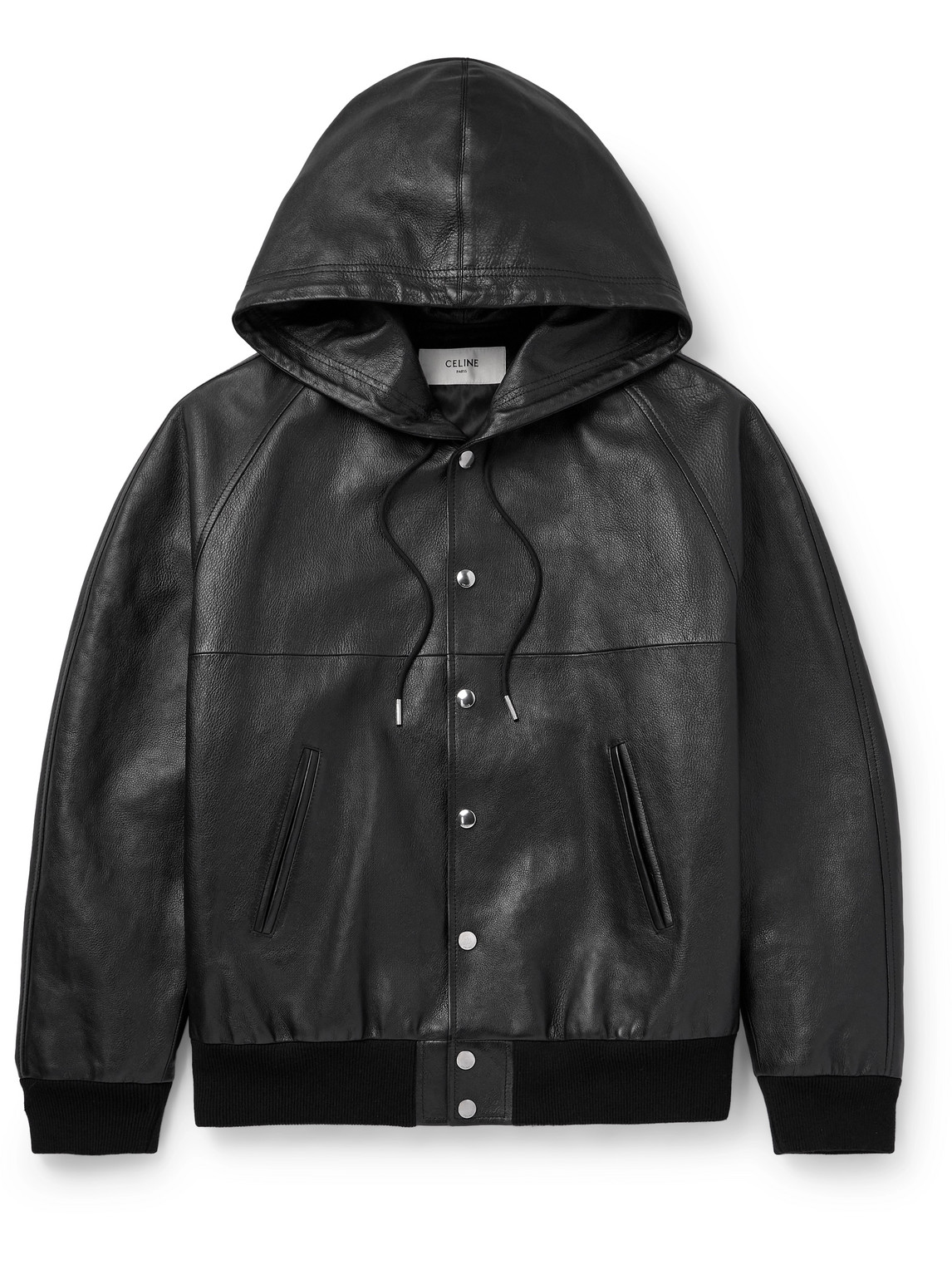 Celine Printed Leather Hooded Blouson Jacket In Black