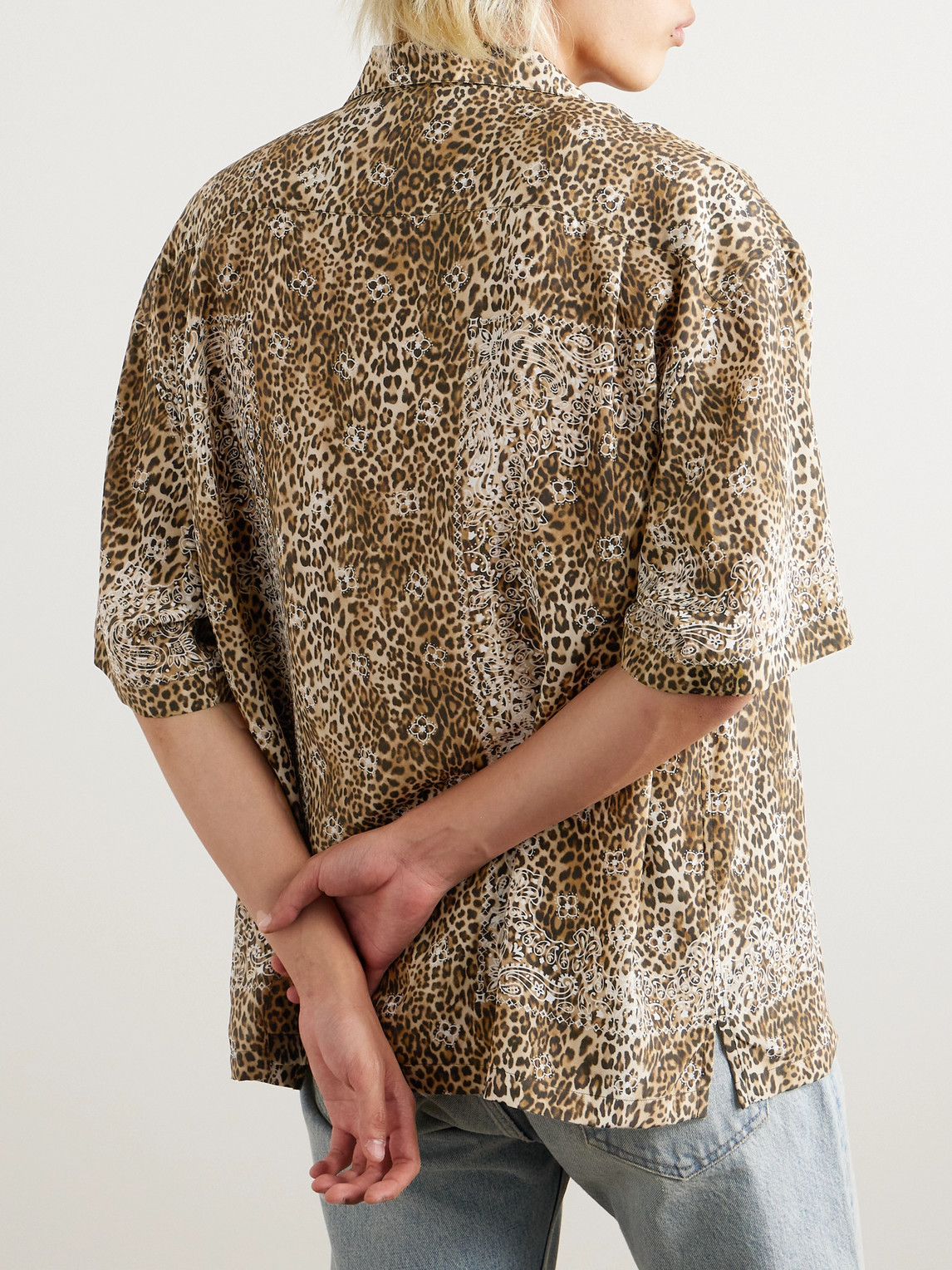 Celine Camp-collar Bandana And Leopard-print Silk Shirt In Brown