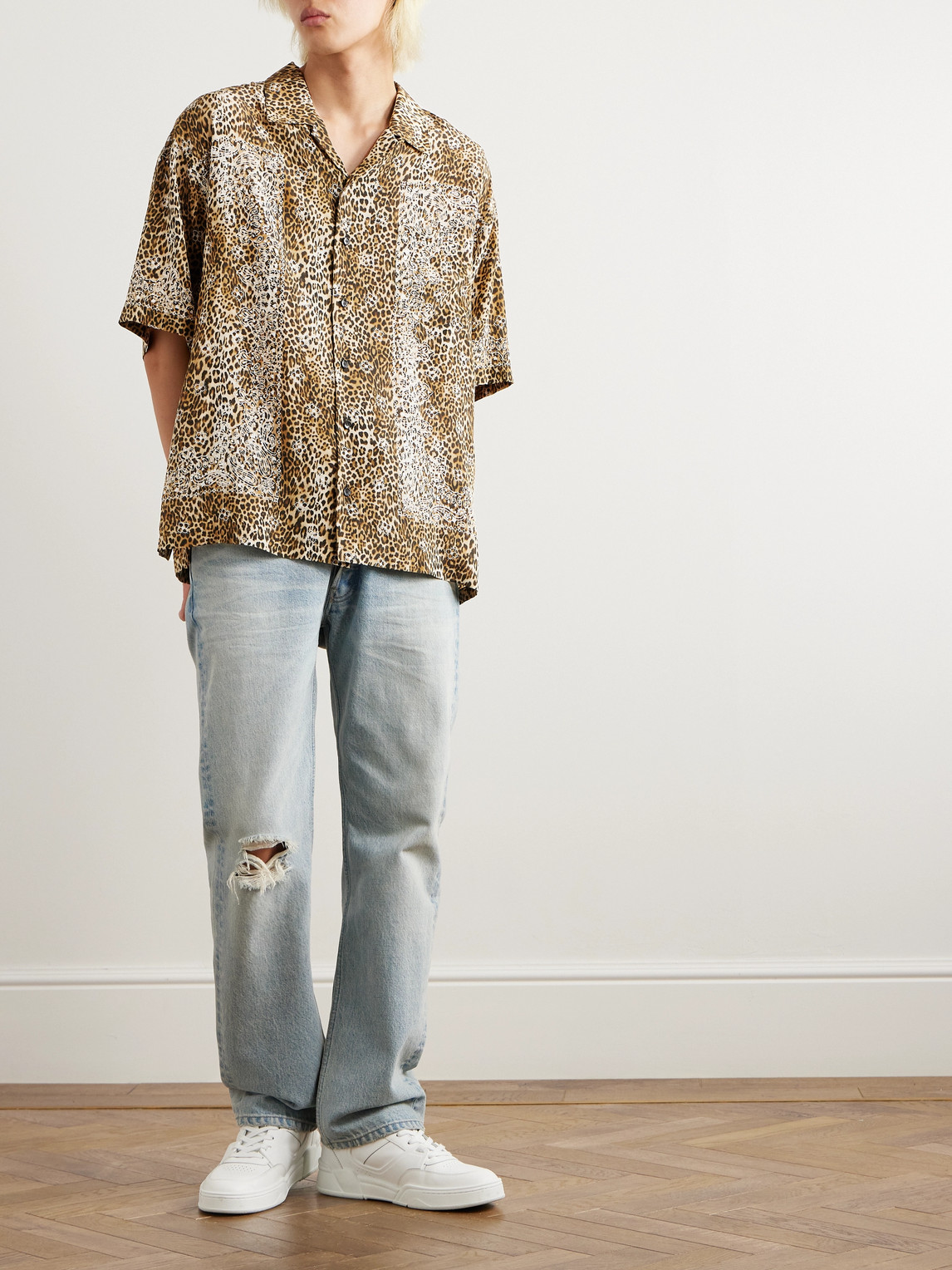 Celine Camp-collar Bandana And Leopard-print Silk Shirt In Brown