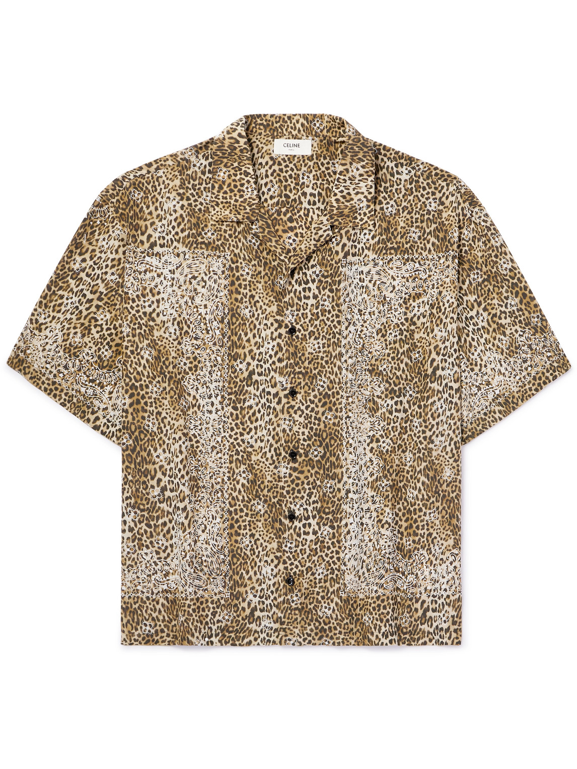 Celine Camp-collar Bandana And Leopard-print Silk Shirt In Brown