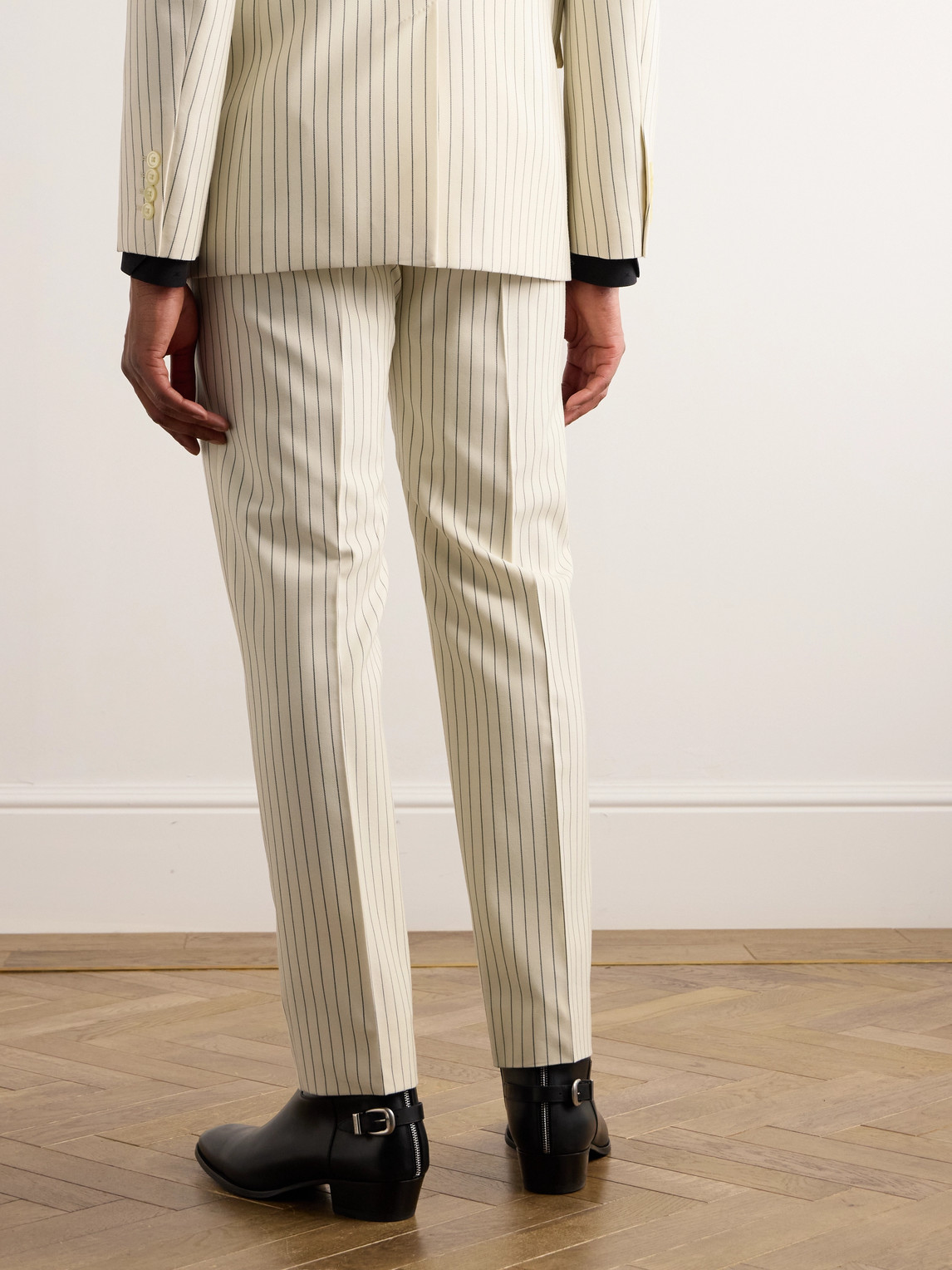 Celine Wool Striped Pants With Flared Legs And Classic Fit In Neutral