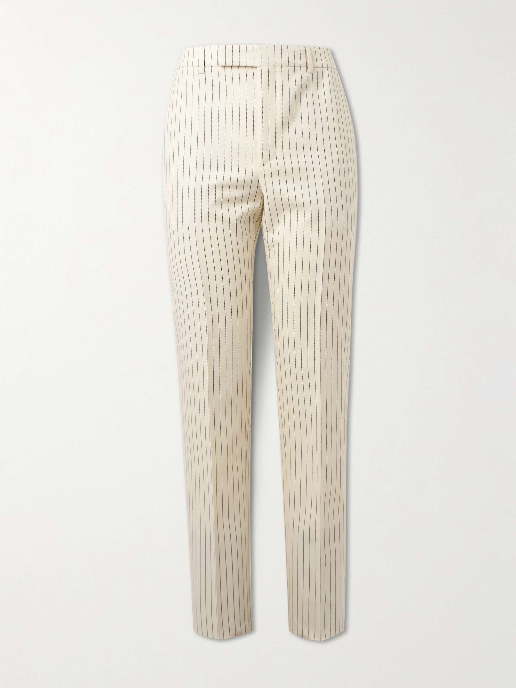 Celine Homme Straight Leg Pinstriped Wool twill Suit Trousers Men Cream Pants S