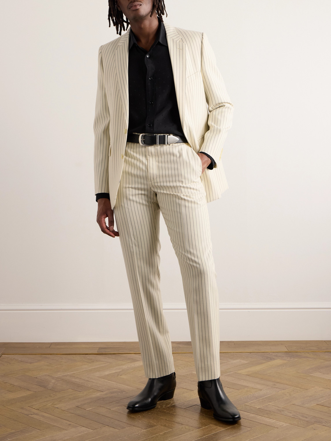 Celine Wool Striped Pants With Flared Legs And Classic Fit In Neutral
