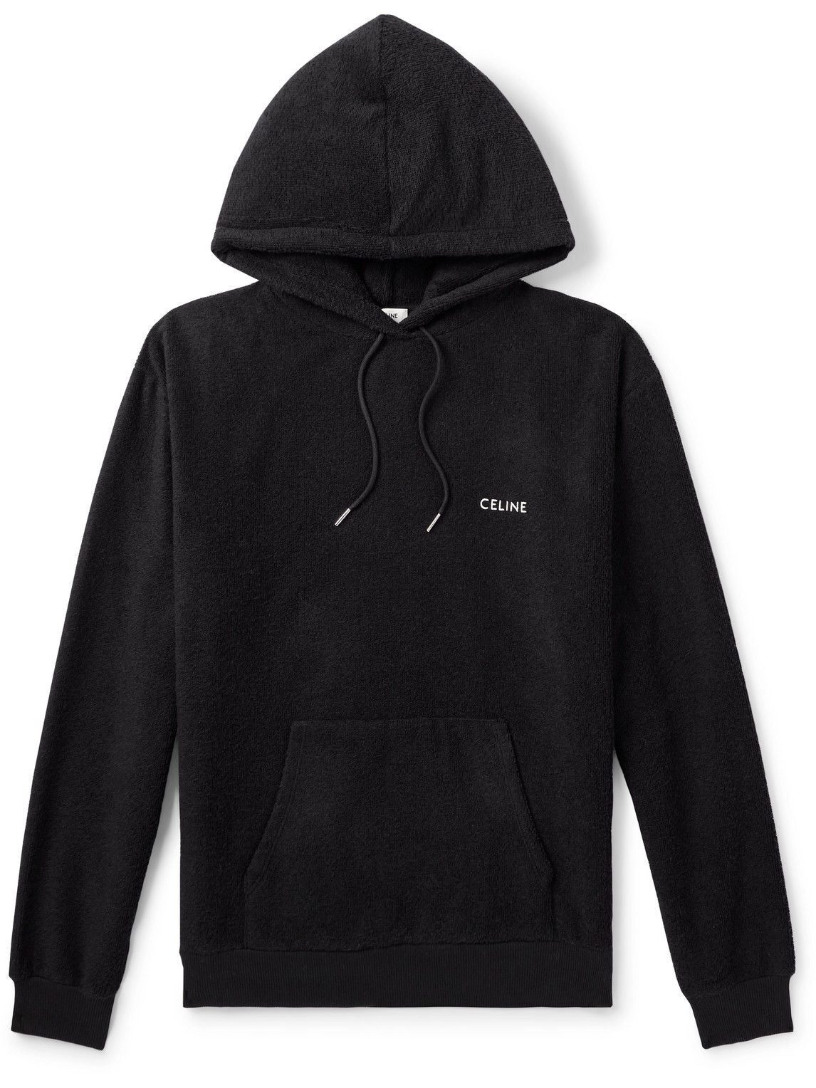 Celine Logo-embroidered Cotton-blend Terry Hoodie In Gray