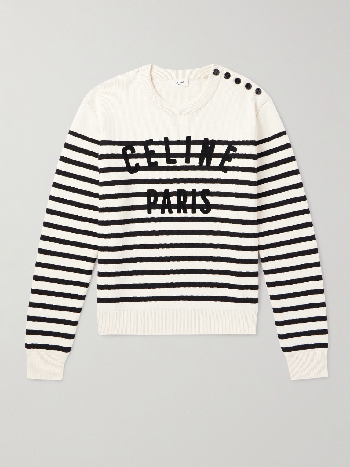 Logo-Flocked Striped Button-Embellished Cotton Sweater