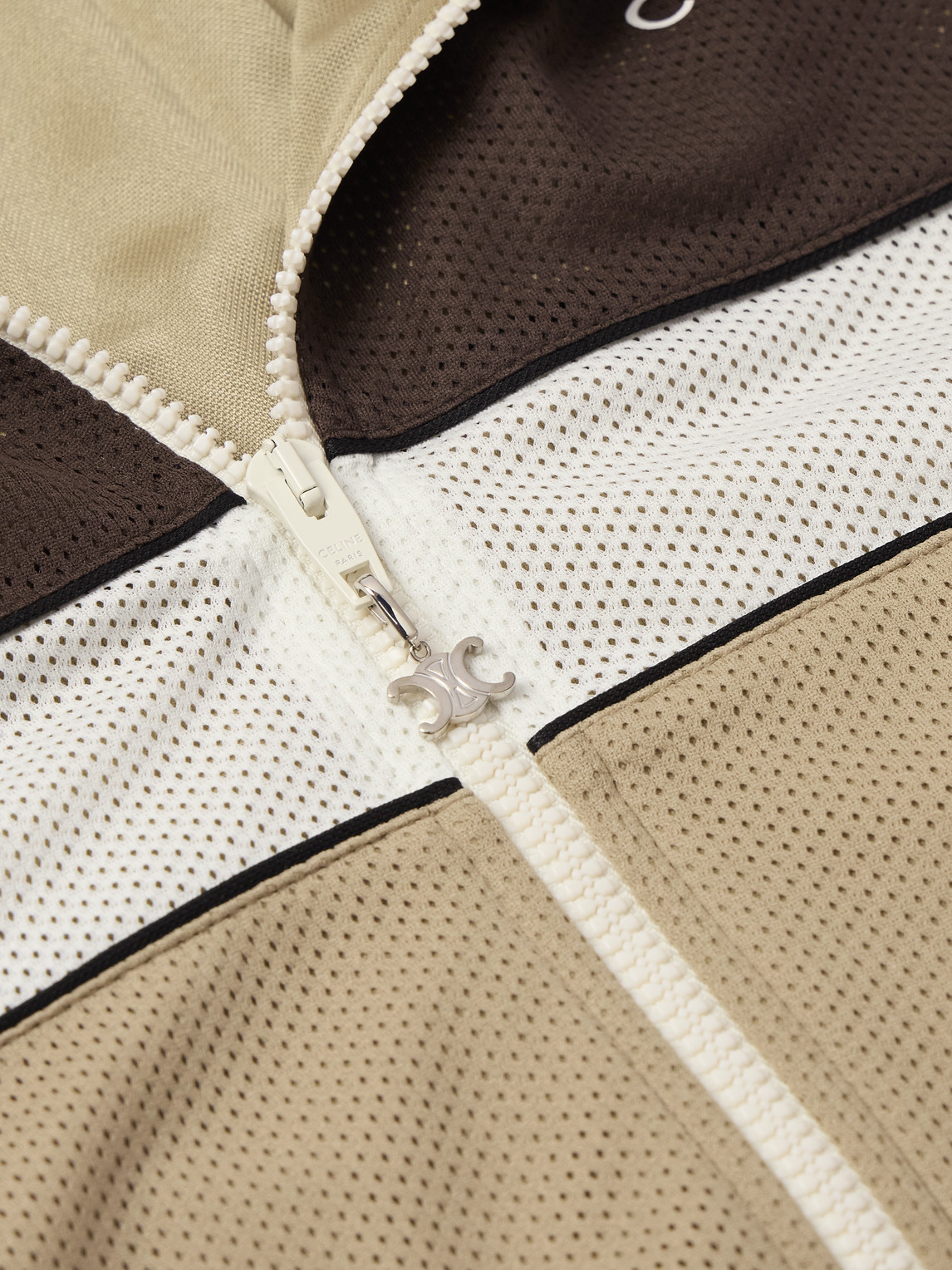 Celine Logo-print Colour-block Mesh Track Jacket In Black