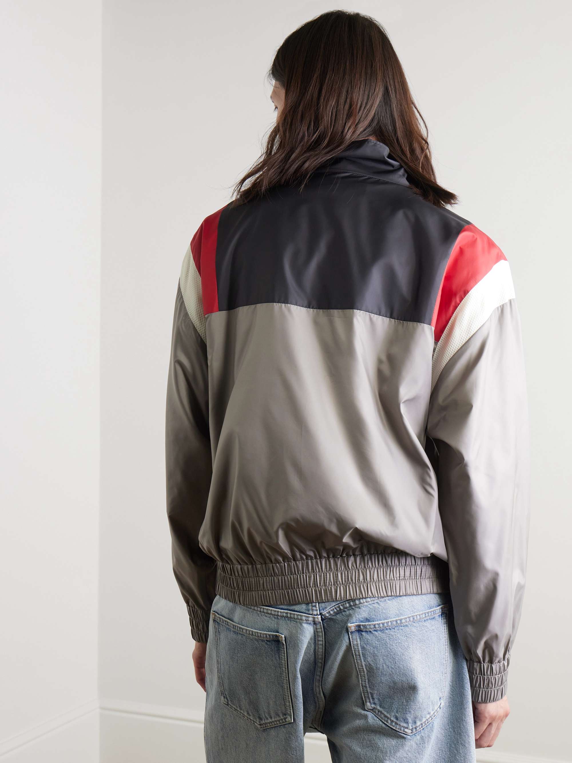 Gray Logo-Print Mesh-Trimmed Colour-Block Nylon Track Jacket