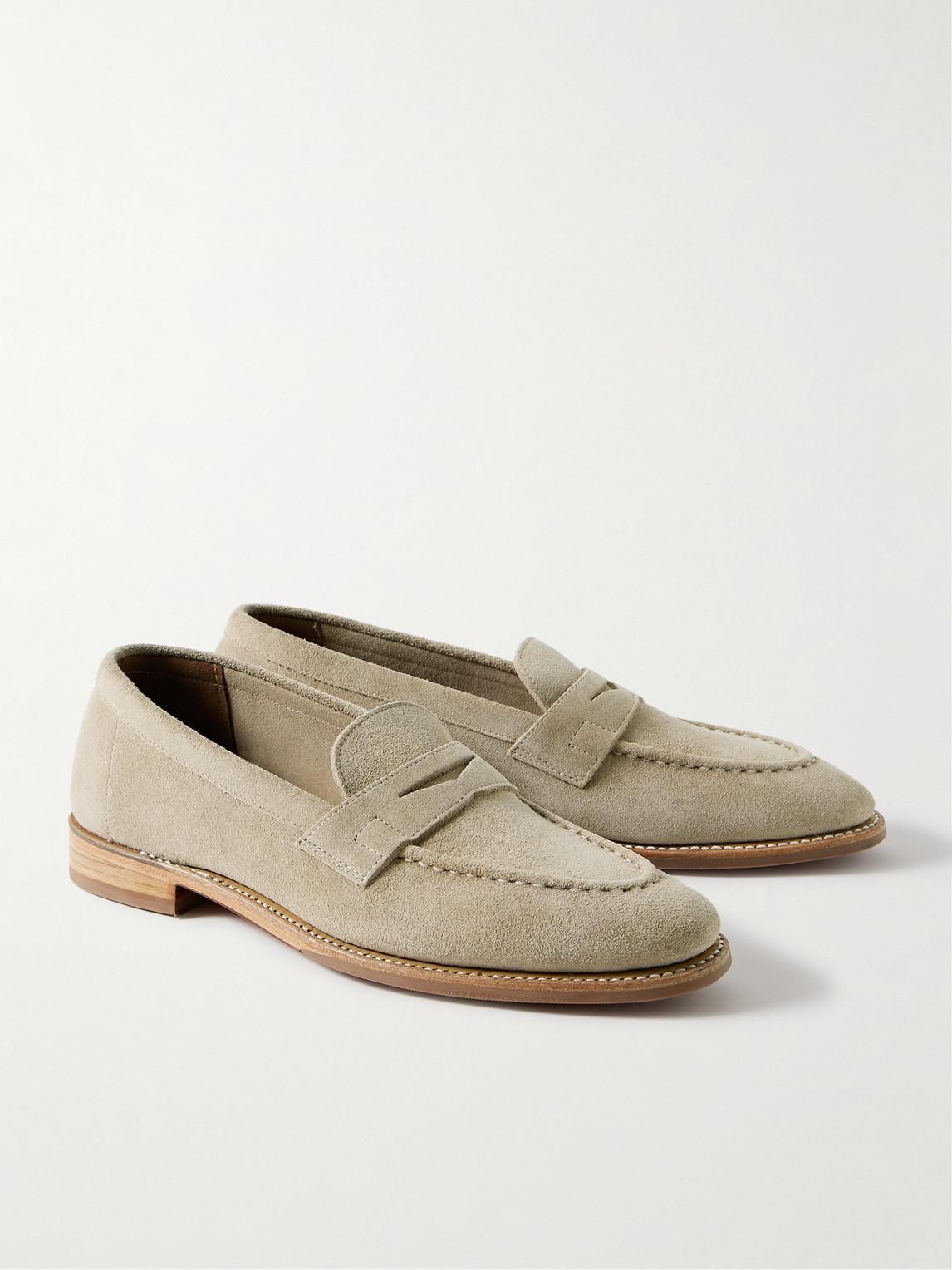 Shop Grenson Floyd Suede Penny Loafers In Neutrals