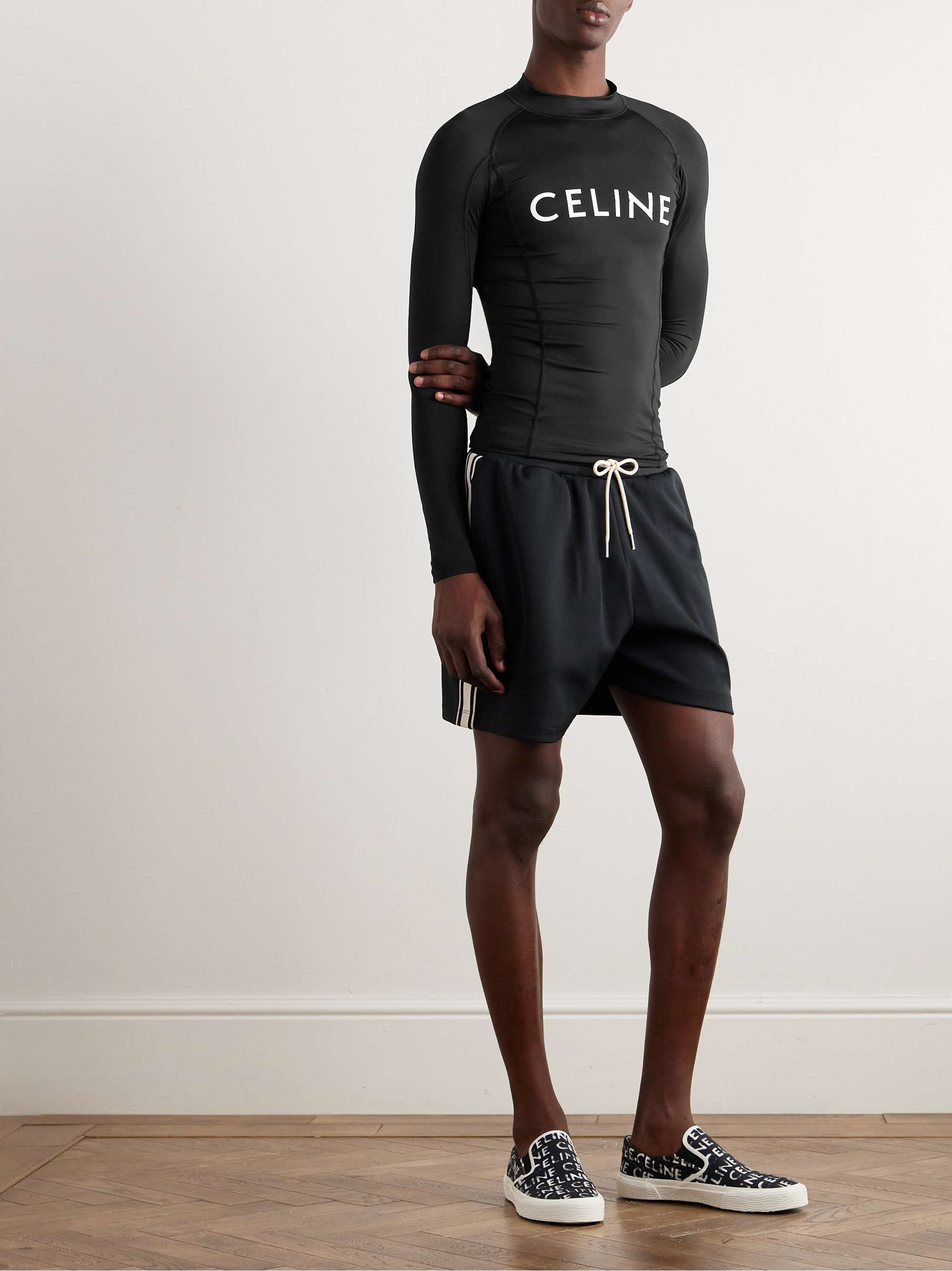 冬ギフト  Black HOMME CELINE | T-Shirt Stretch-Jersey Logo-Print Surf トップス