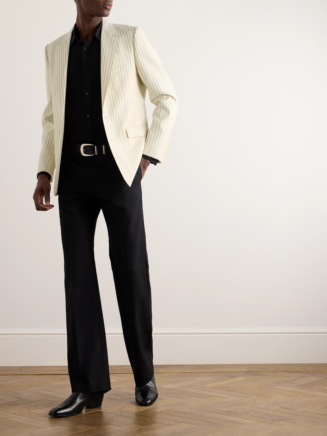 Celine Slim-fit Pinstriped Wool-twill Blazer In Animal Print