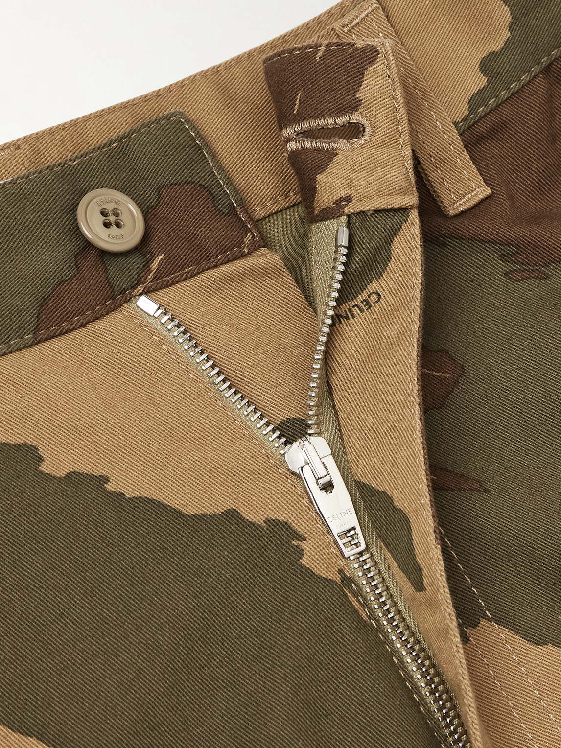 Celine Straight-leg Camouflage-print Cotton-twill Cargo Shorts In Green