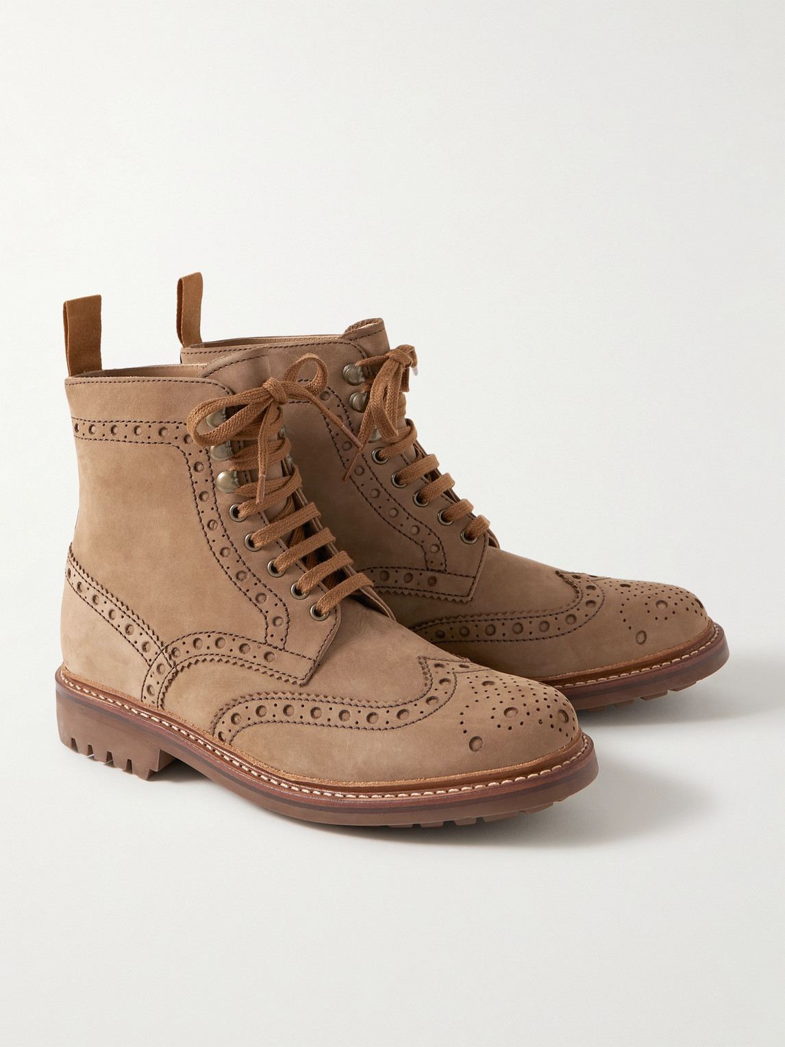 Shop Grenson Fred Nubuck Brouge Boots In Brown