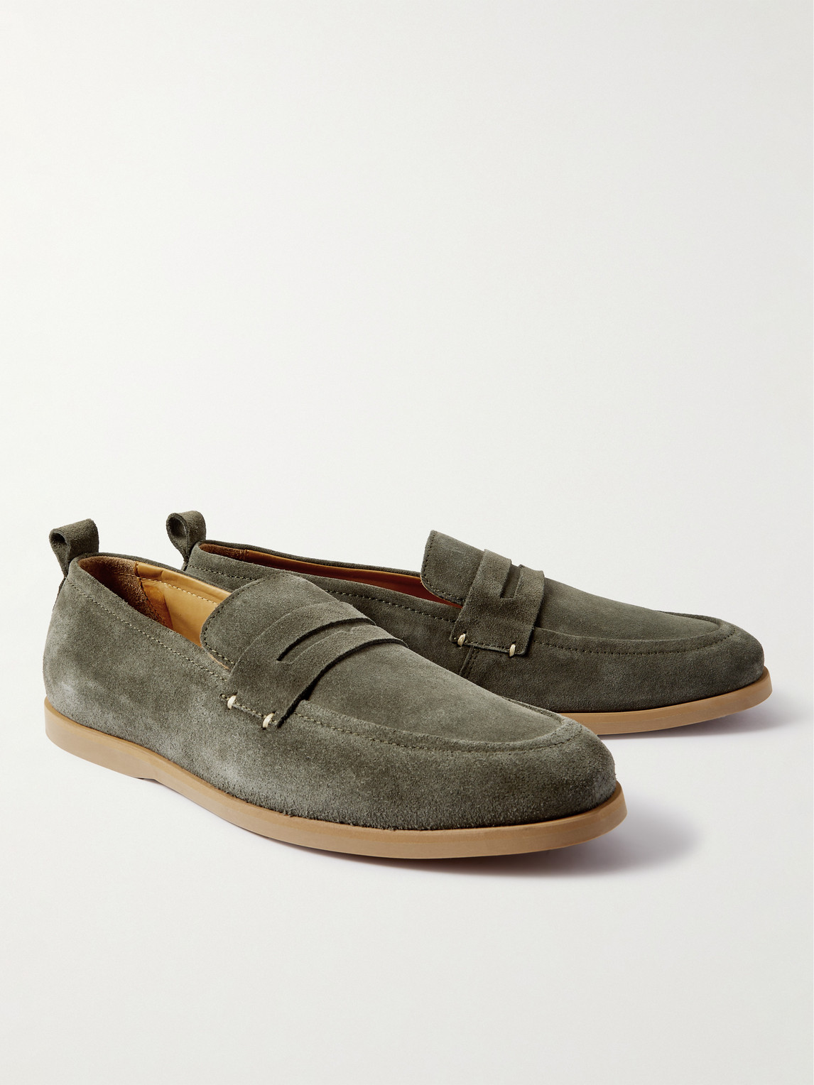 Shop Mr P Regenerated Suede By Evolo® Penny Loafers In Green