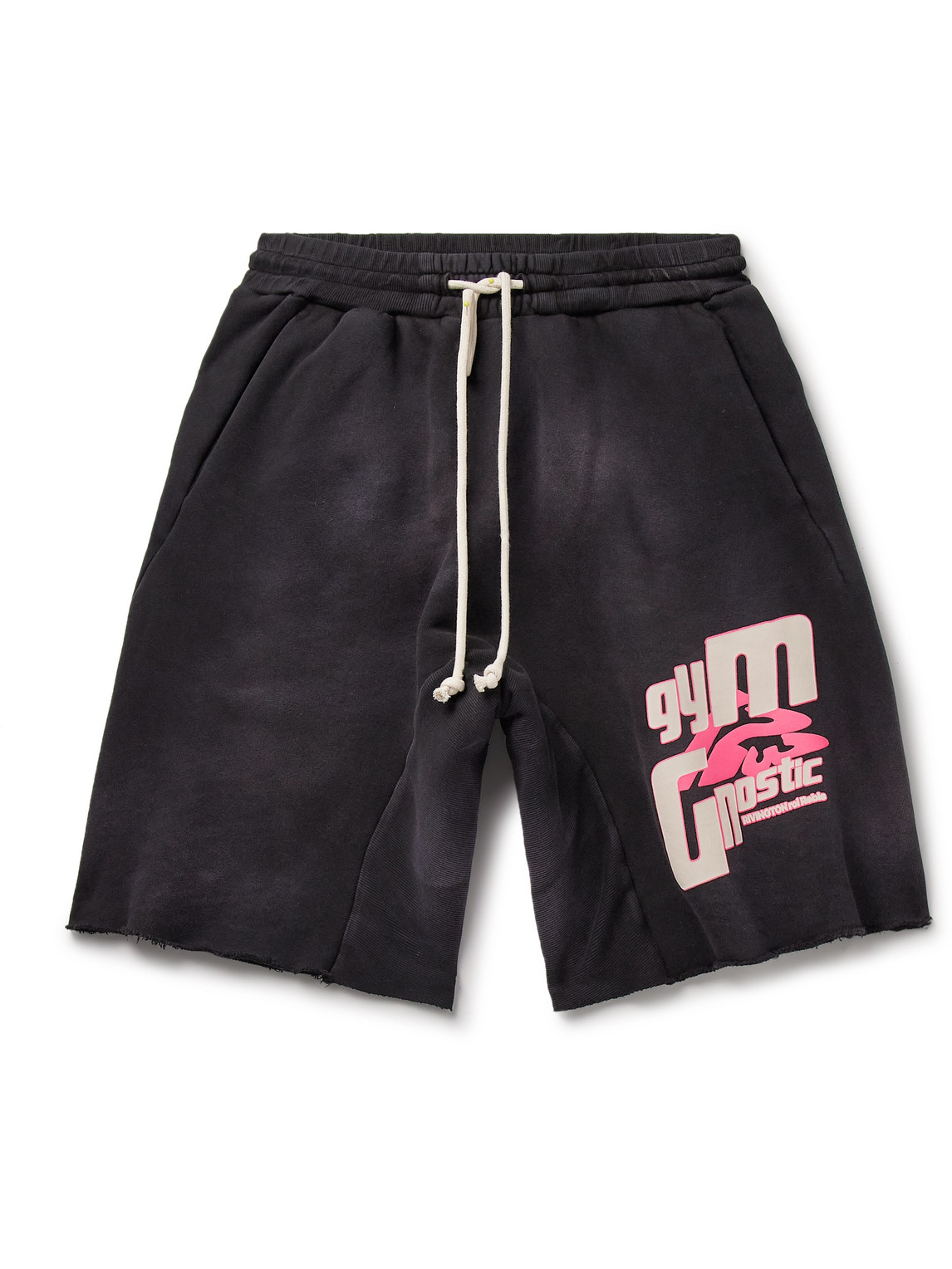 Rrr123 Uso Straight-leg Logo-print Cotton-jersey Drawstring Shorts In Black