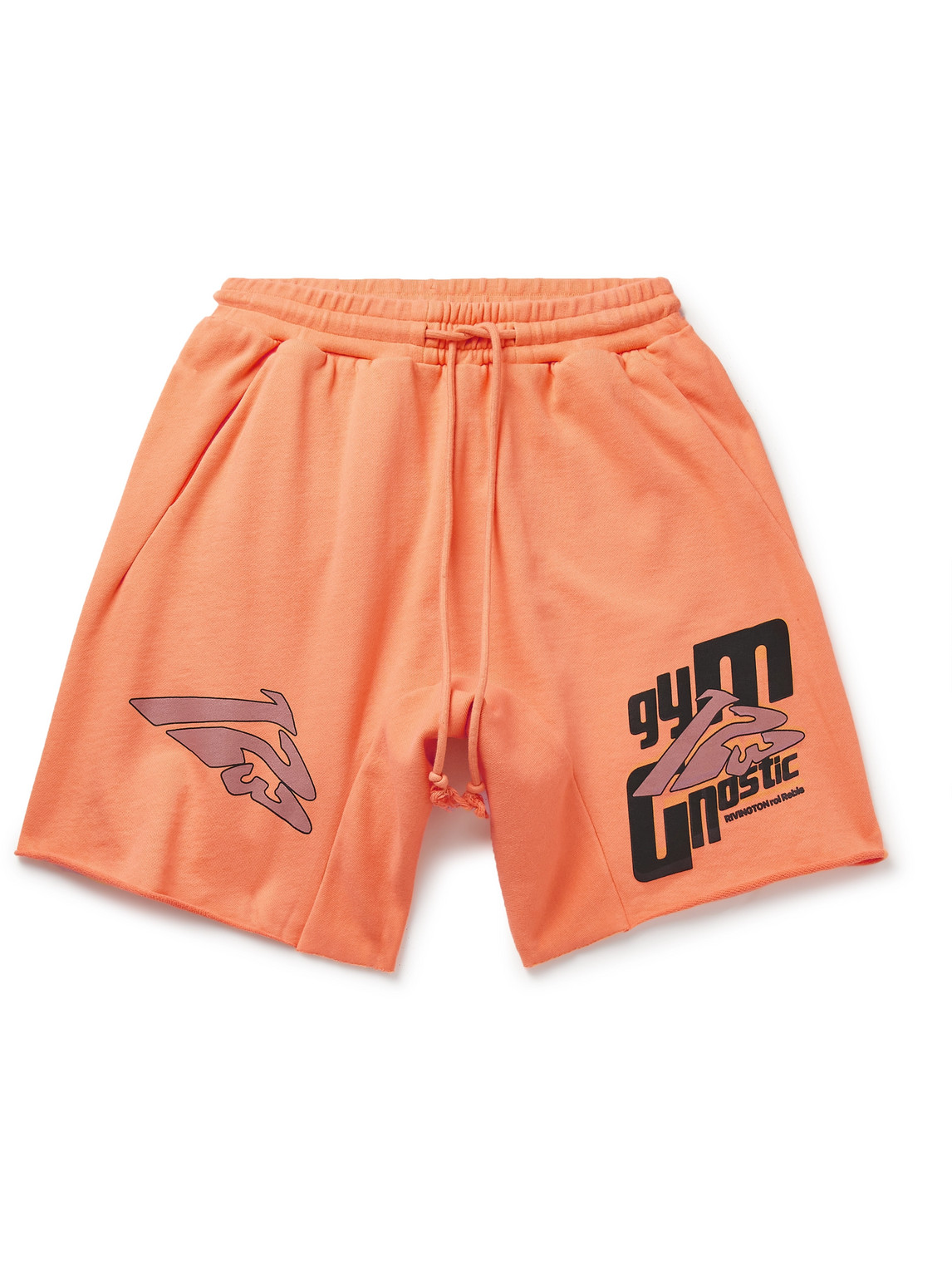 Rrr123 Fasting For Faster Straight-leg Printed Cotton-jersey Drawstring Shorts In Orange
