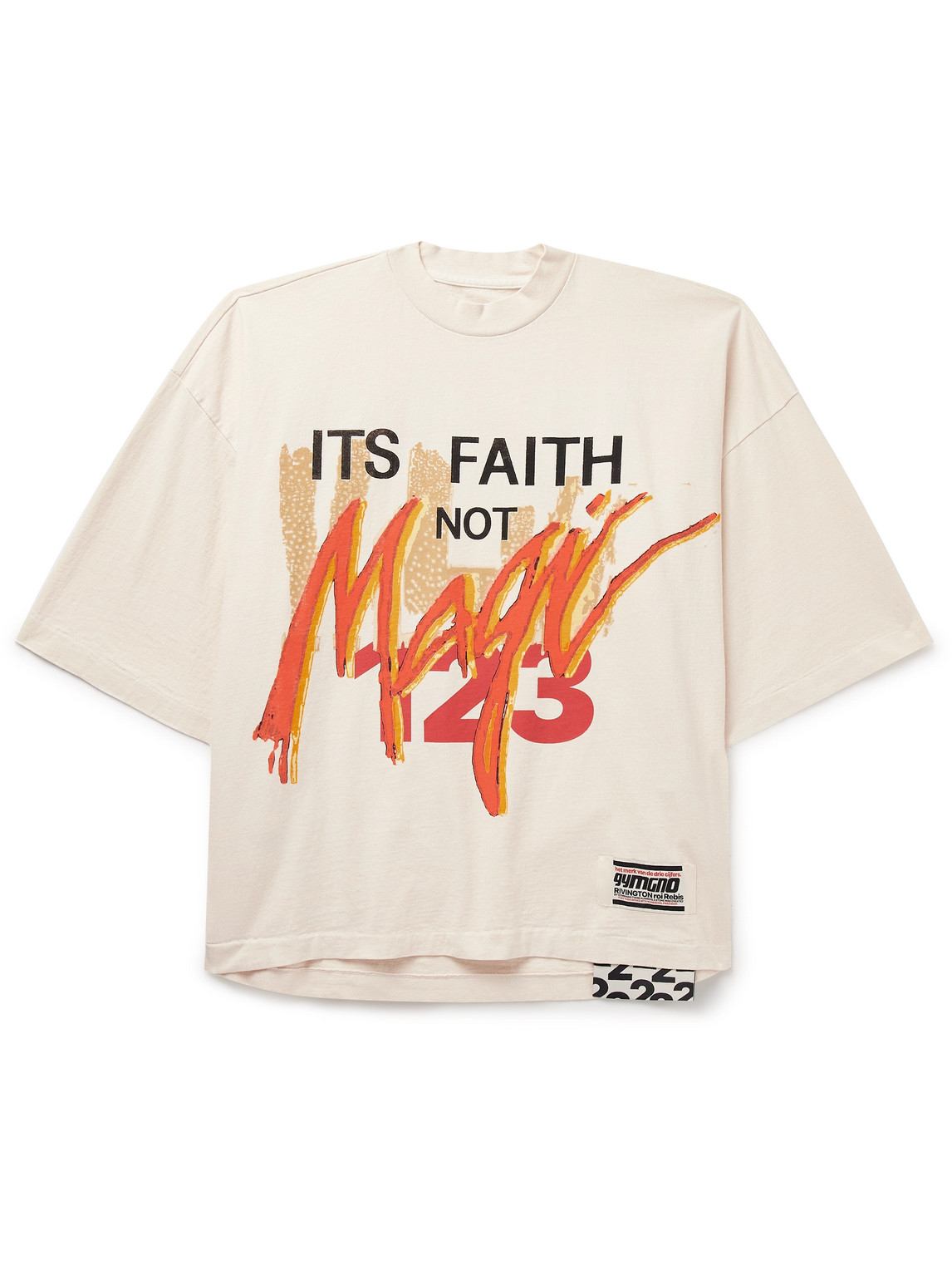 Its Faith Not Magic Oversized Logo-Appliquéd Printed Cotton-Jersey T-Shirt