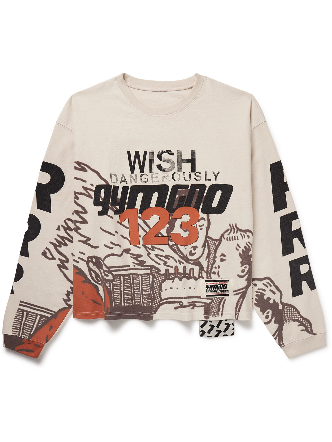 Rrr123 Wish Dangerously Cropped Printed Appliquéd Cotton-jersey T-shirt In Neutrals