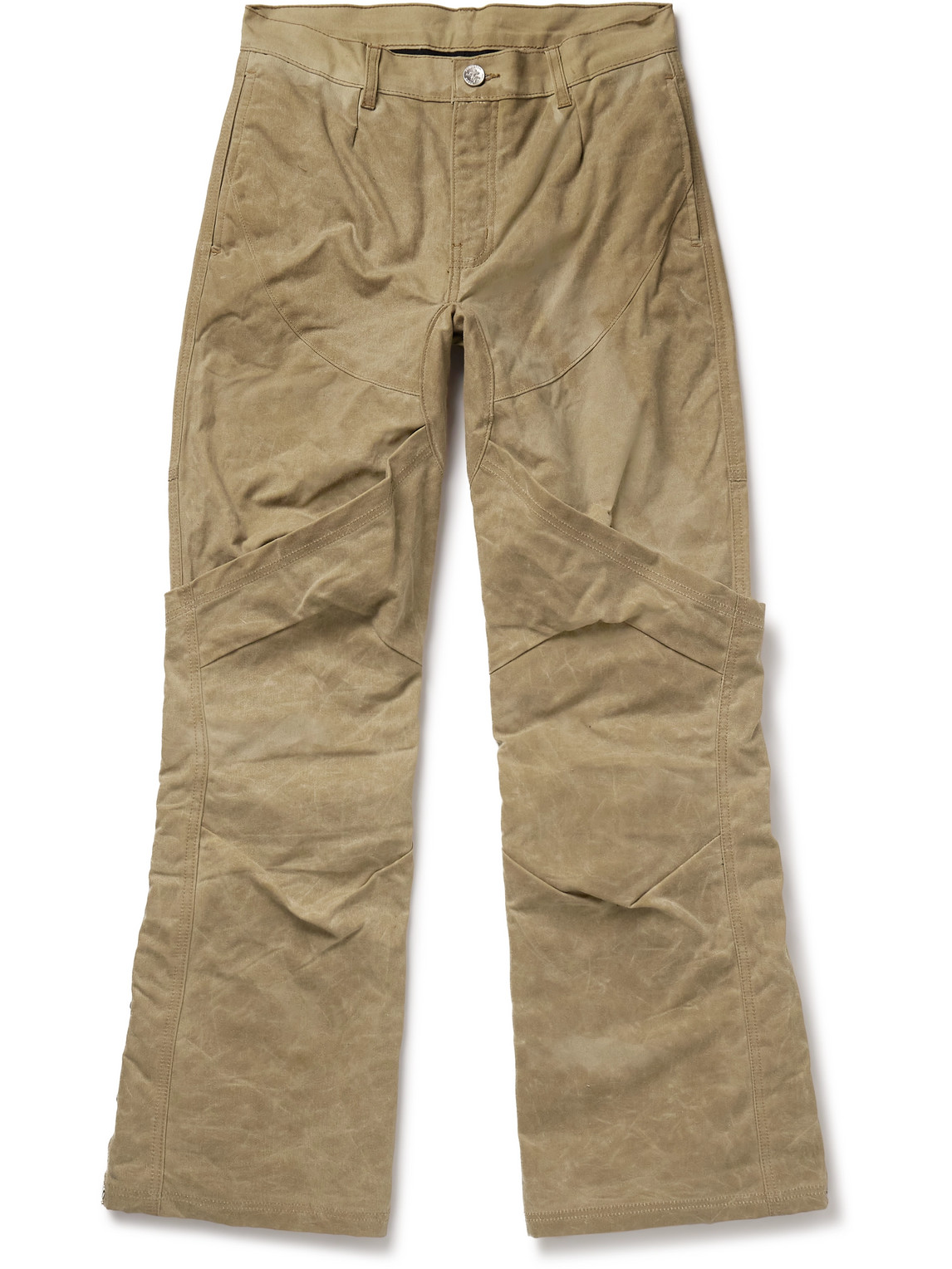 Rrr123 Prayer Straight-leg Panelled Waxed Cotton-canvas Trousers In Brown