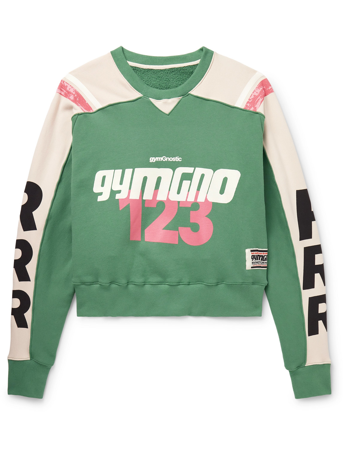 Rrr123 Agape Cropped Printed Appliquéd Cotton-jersey Sweatshirt In Green