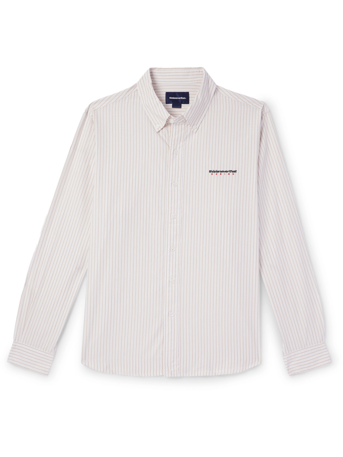 Thisisneverthat Dsn Button-down Collar Logo-embroidered Striped Cotton Oxford Shirt In White