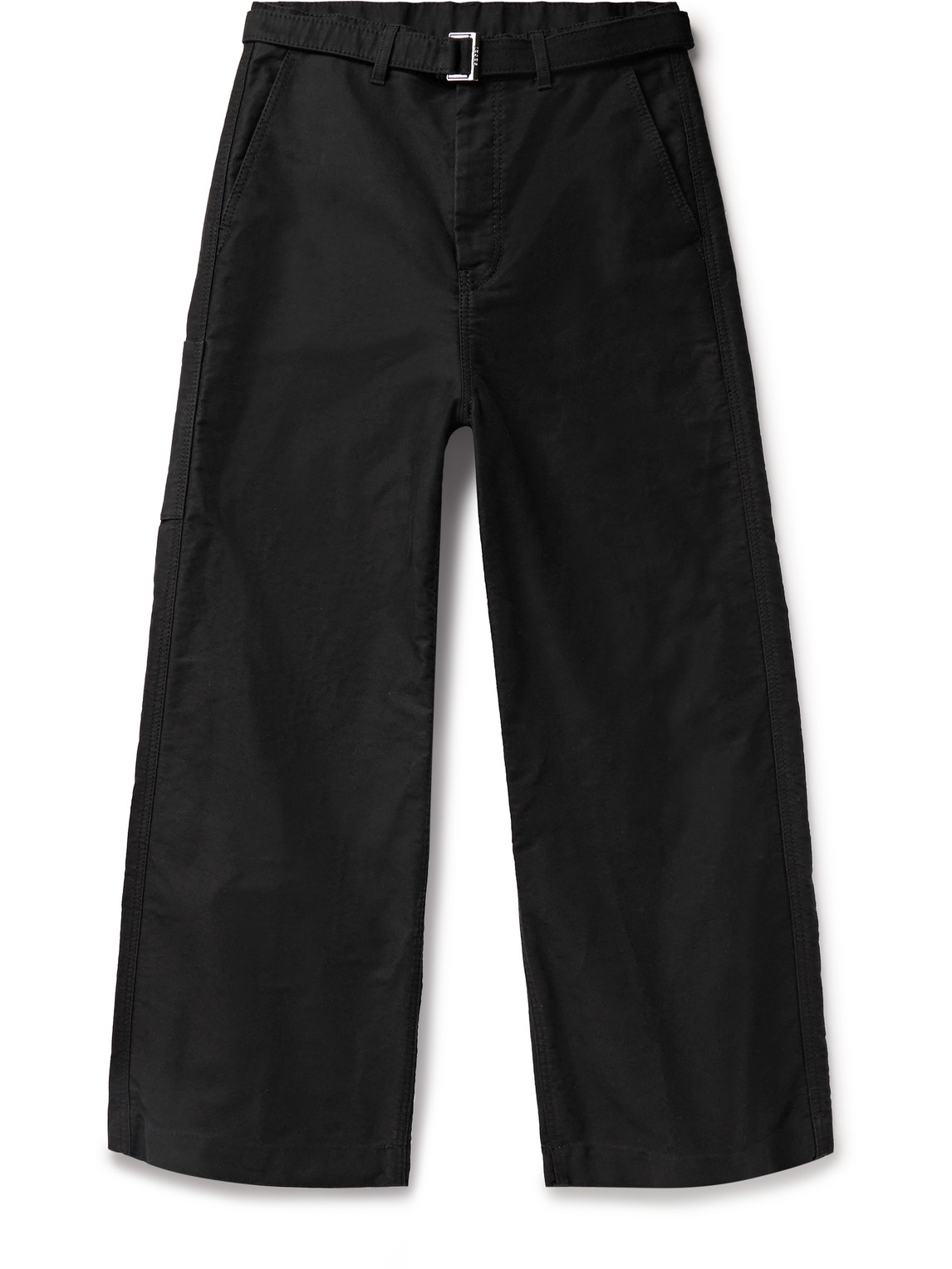 Sacai Wide-leg Belted Cotton-moleskin Trousers In Black