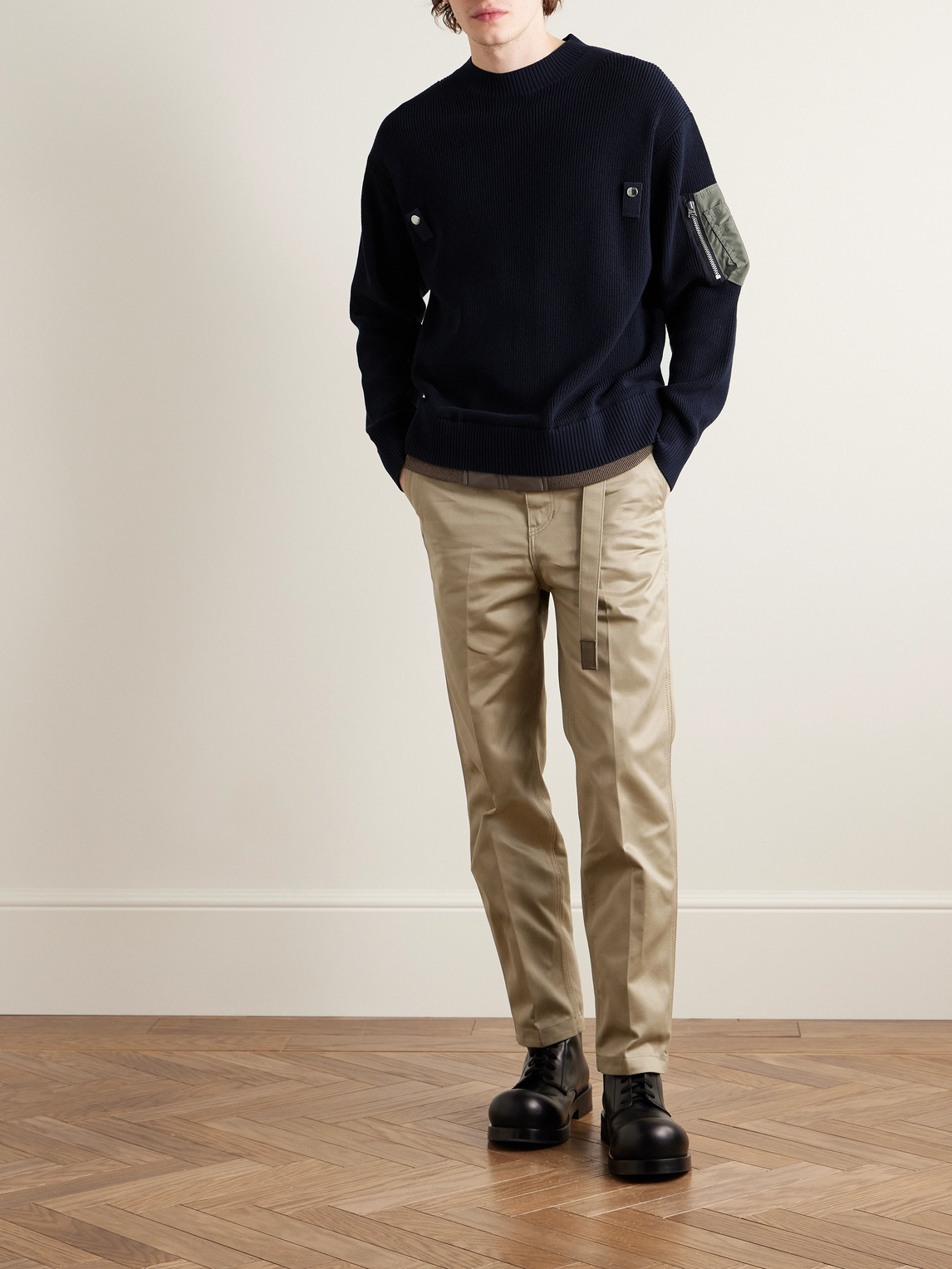 Sacai Slim-Fit Straight-Leg Belted Cotton-Twill Trousers