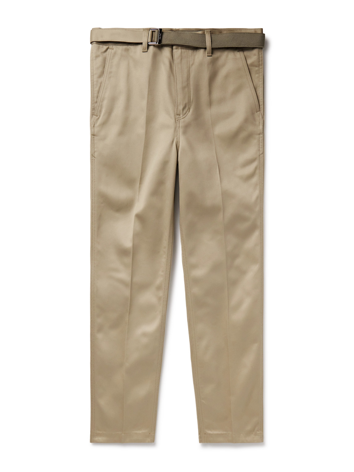 Sacai Slim-fit Straight-leg Belted Cotton-twill Trousers In Neutrals