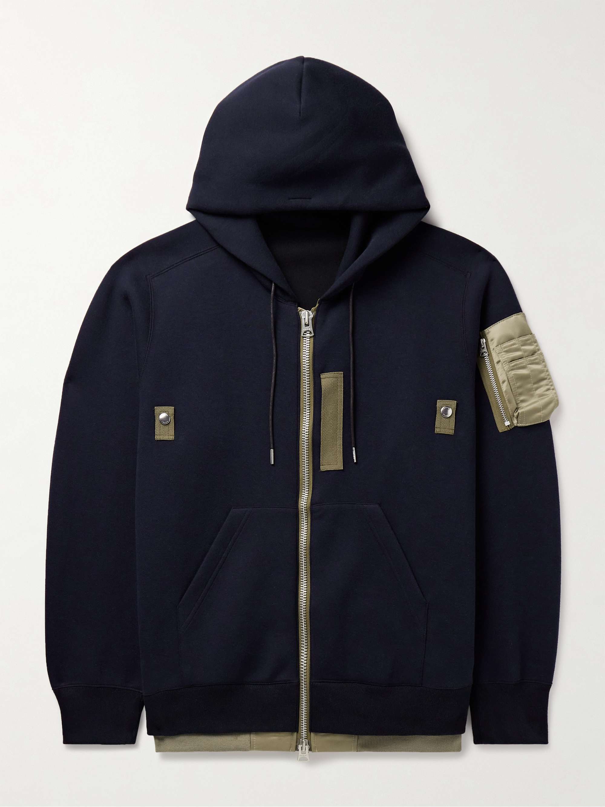 SACAI Nylon-Trimmed Cotton-Blend Jersey Zip-Up Hoodie for Men | MR PORTER