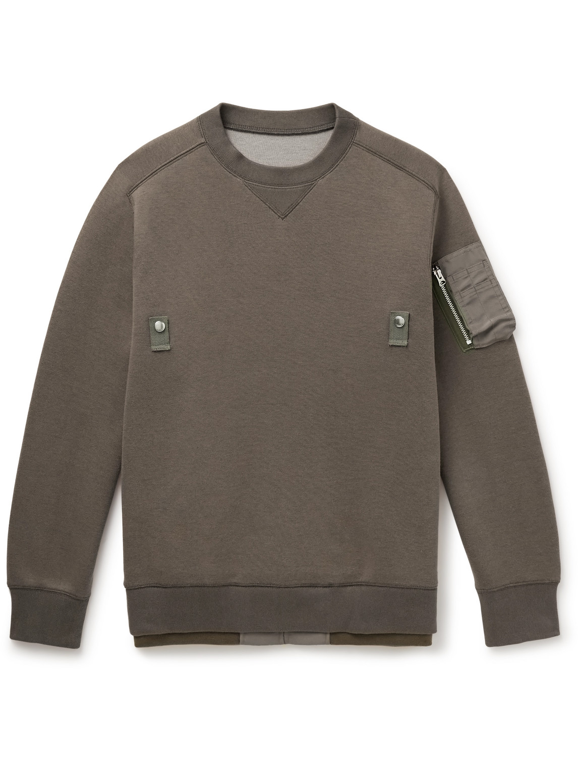 Sacai Nylon-trimmed Cotton-blend Jersey Sweatshirt In Brown