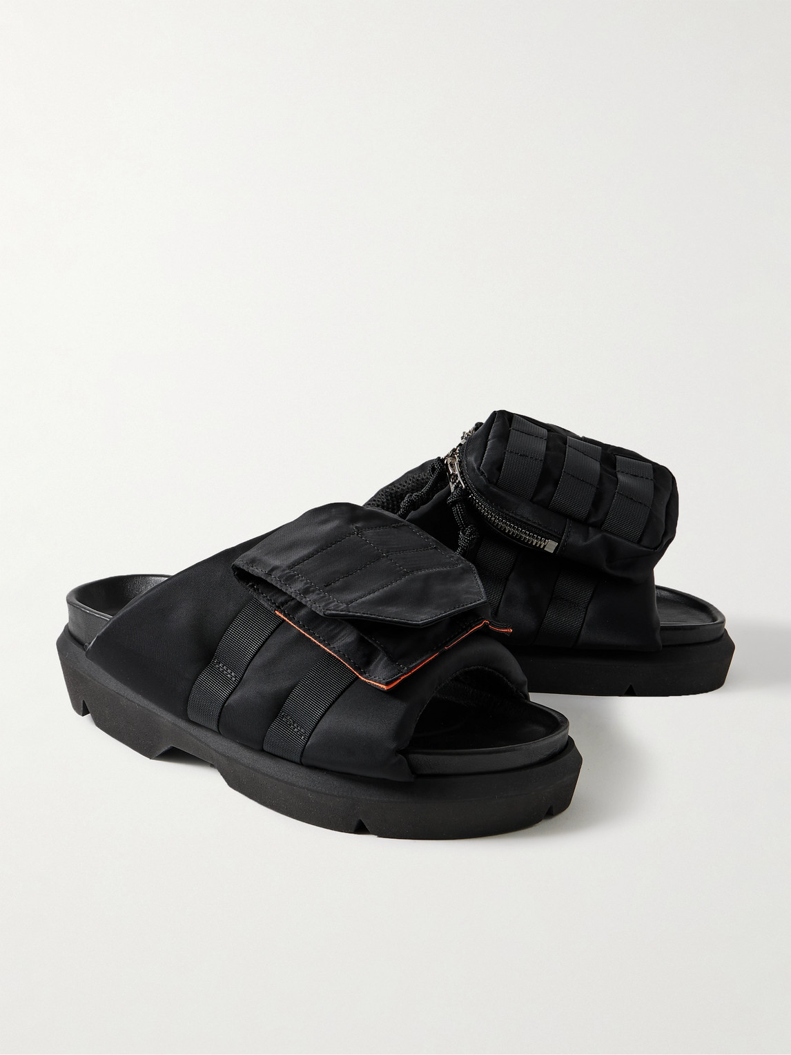 Shop Sacai Webbing-trimmed Shell Slides In Black