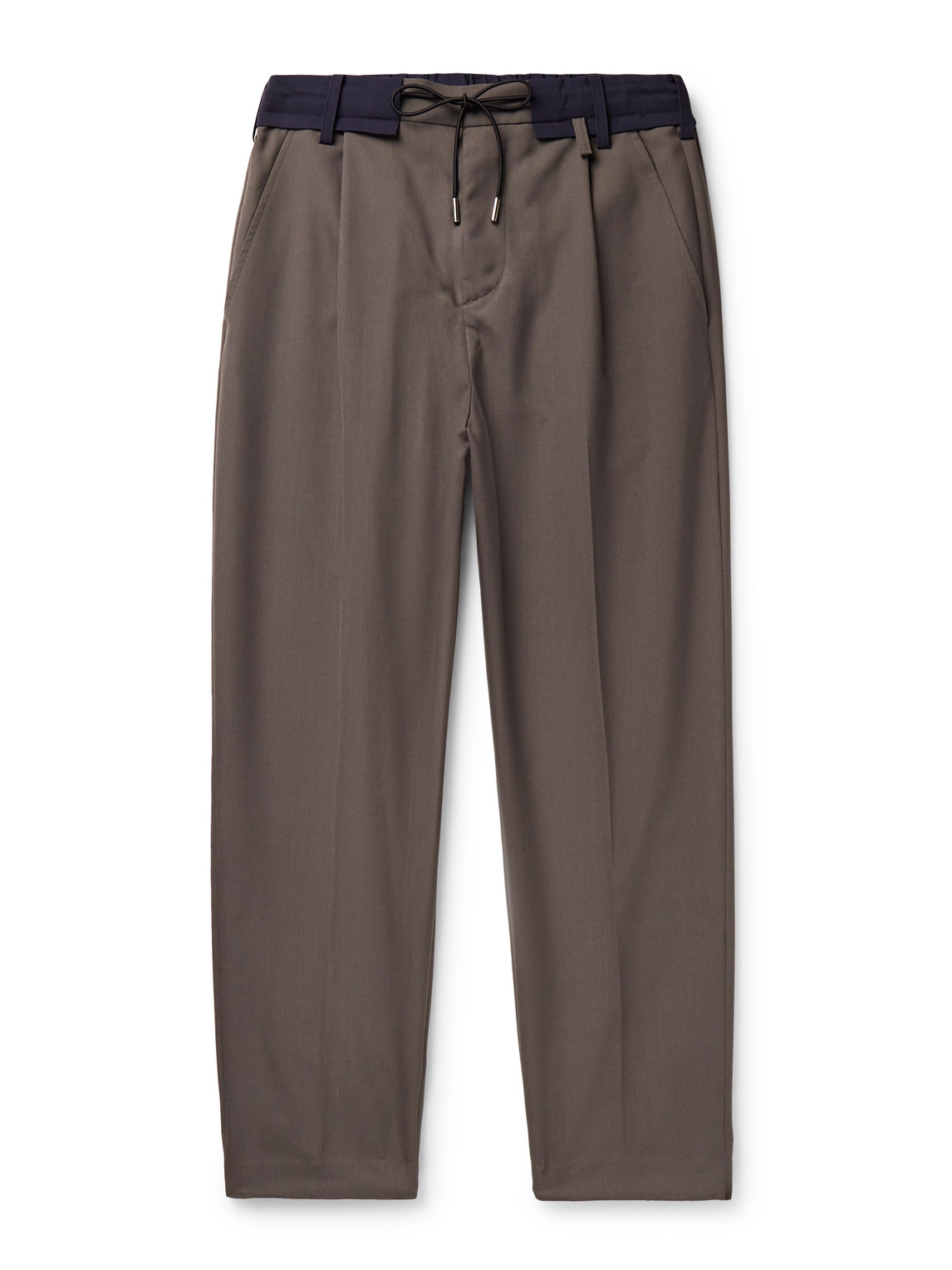 Sacai Slim-leg Pleated Colour-block Woven Drawstring Trousers In Brown