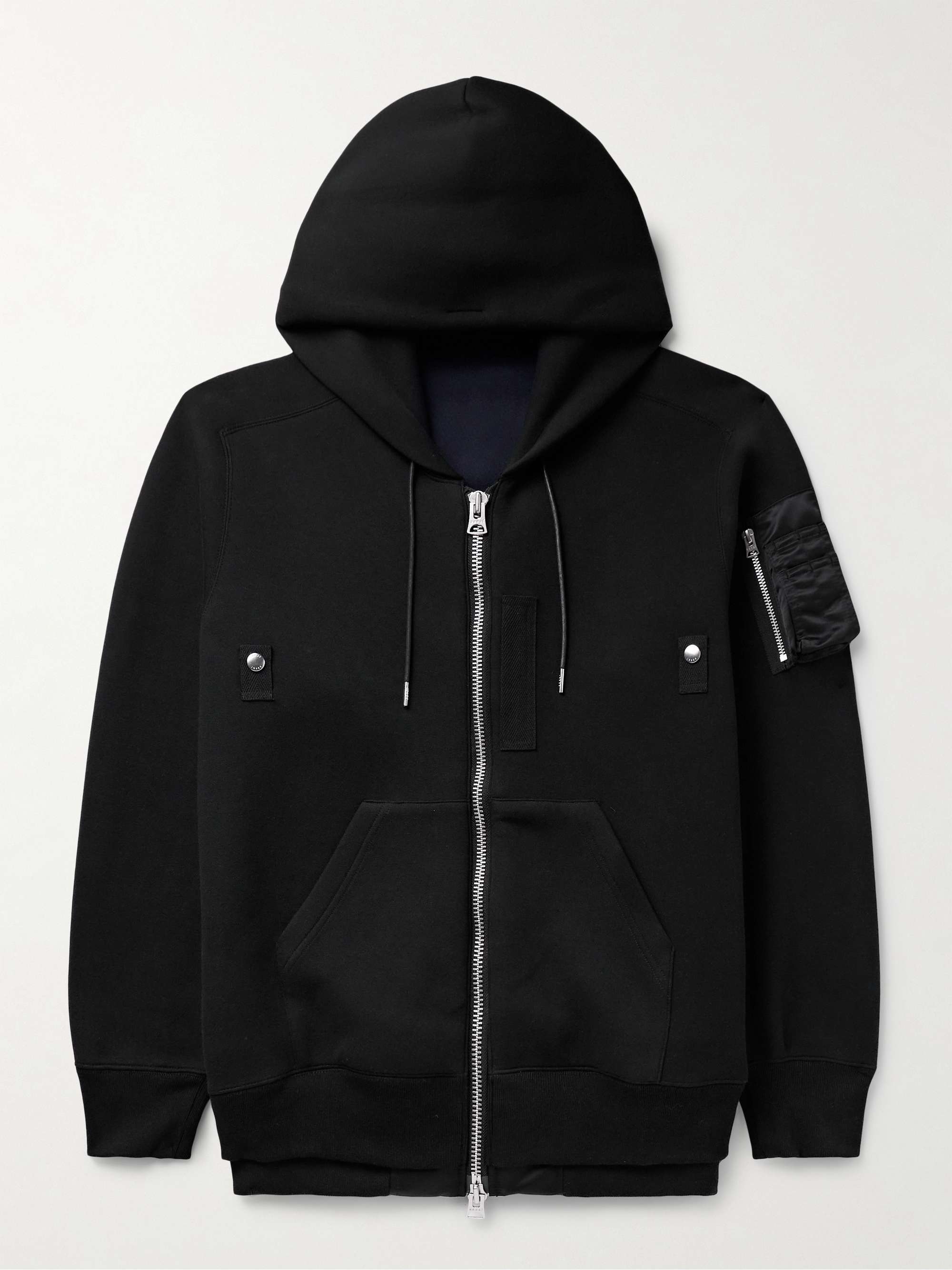 SACAI Nylon-Trimmed Cotton-Blend Jersey Zip-Up Hoodie for Men | MR PORTER