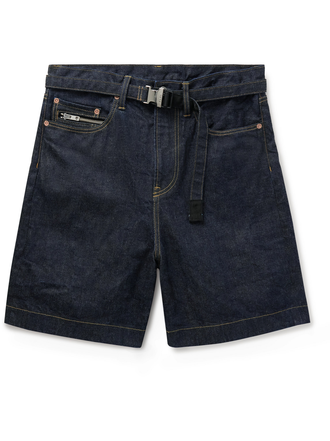 Shop Sacai Beyondexx Wide-leg Belted Denim Shorts In Blue