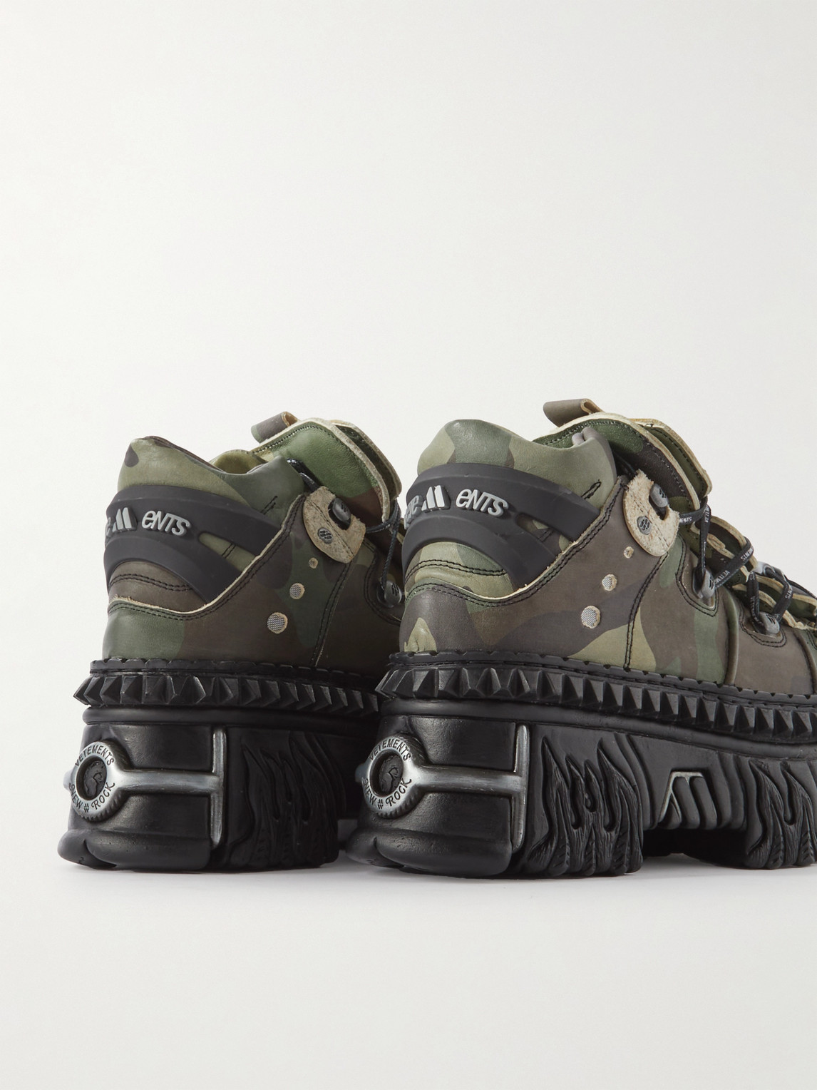 Shop Vetements New Rock Embellished Camouflage-print Leather Platform Sneakers In Green