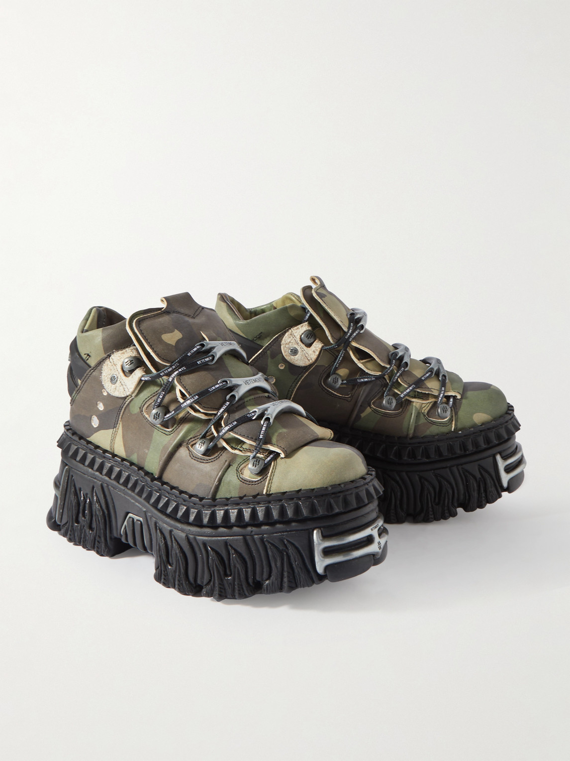 Shop Vetements New Rock Embellished Camouflage-print Leather Platform Sneakers In Green