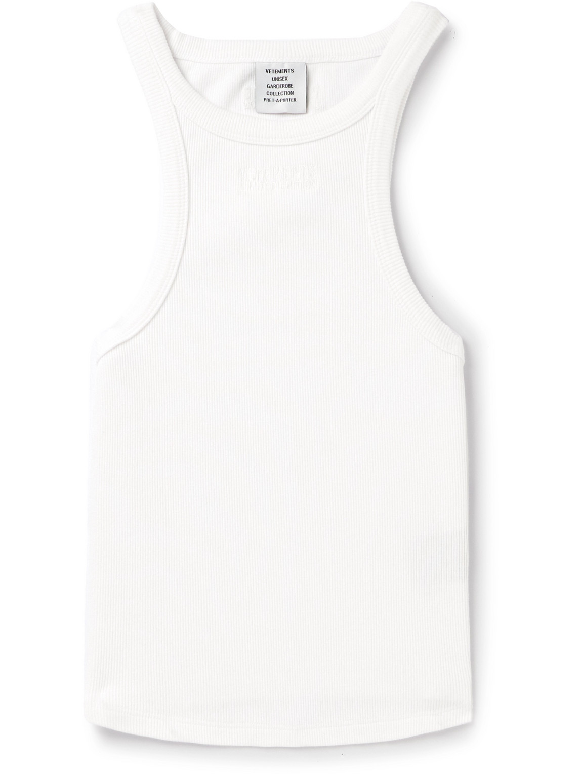 Vetements Logo-embroidered Ribbed Stretch-cotton Tank Top In White