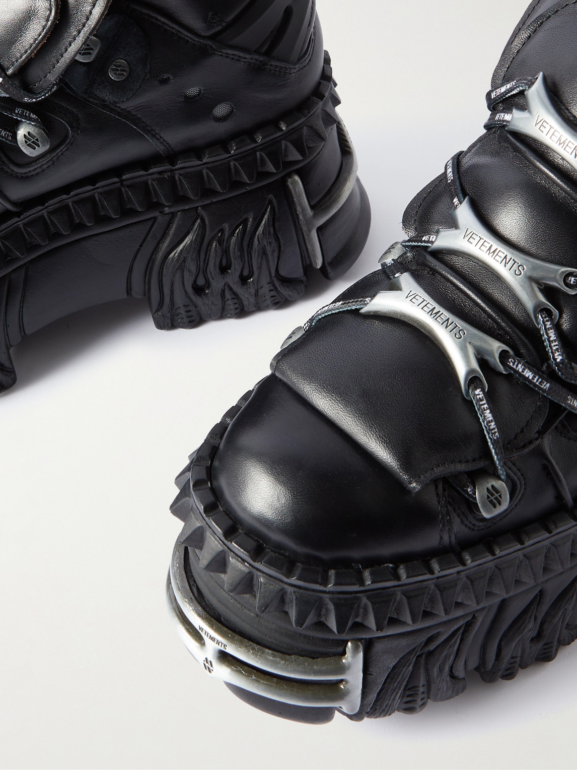 Shop Vetements New Rock Embellished Leather Platform Sneakers In Black