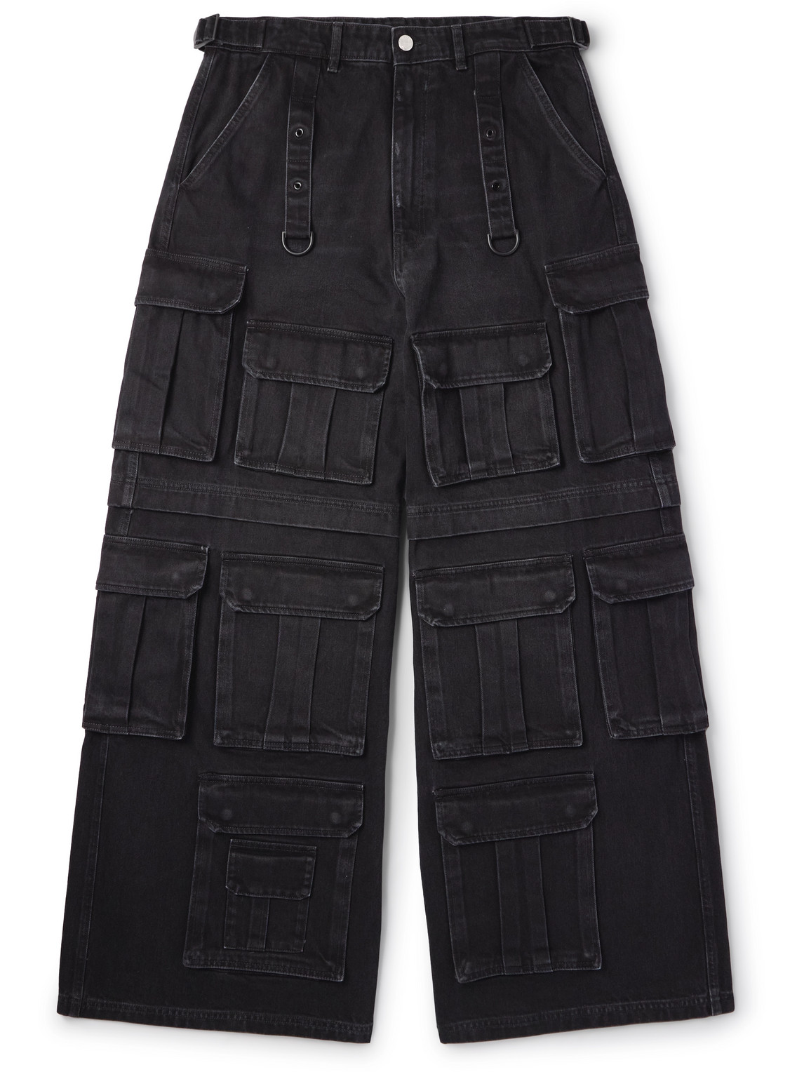 Men's Multi-pocket Wide Cargo Pants In Black