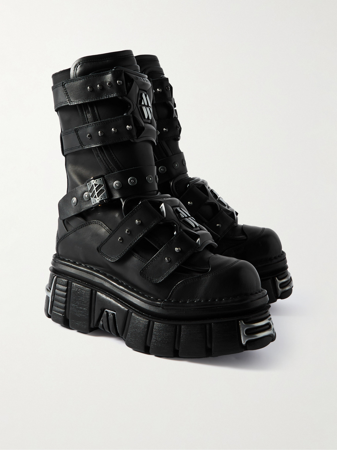 Shop Vetements New Rock Gamer Embellished Leather Platform Boots In Black