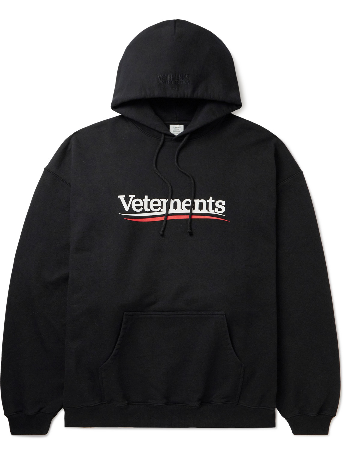 Shop Vetements Oversized Logo-print Cotton-blend Jersey Hoodie In Black