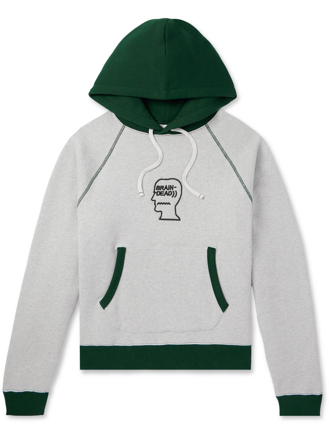 Brain Dead Logo-embroidered Colour-block Cotton-jersey Hoodie In Green
