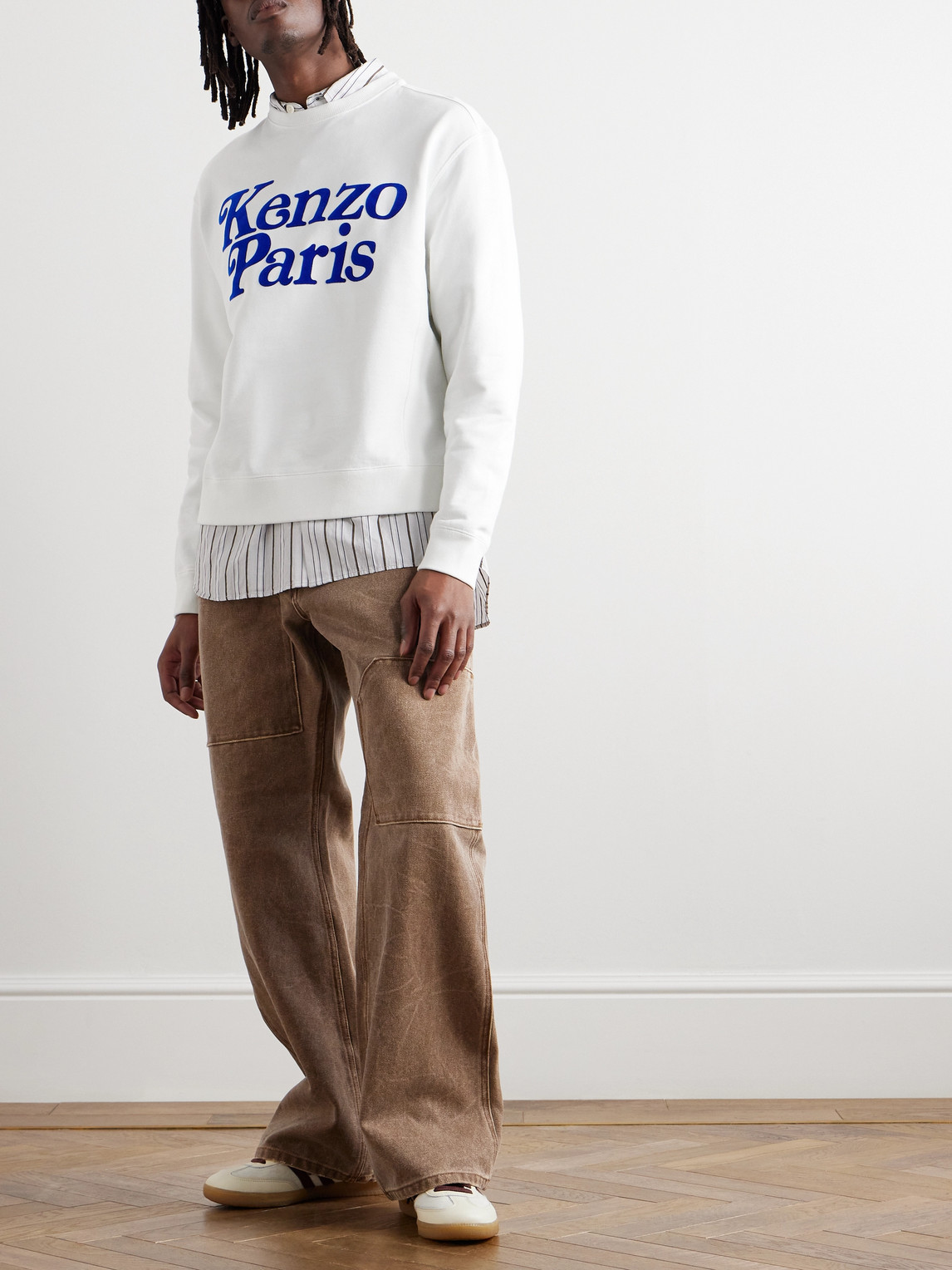 Shop Kenzo Verdy Logo-flocked Cotton-jersey Sweatshirt In White
