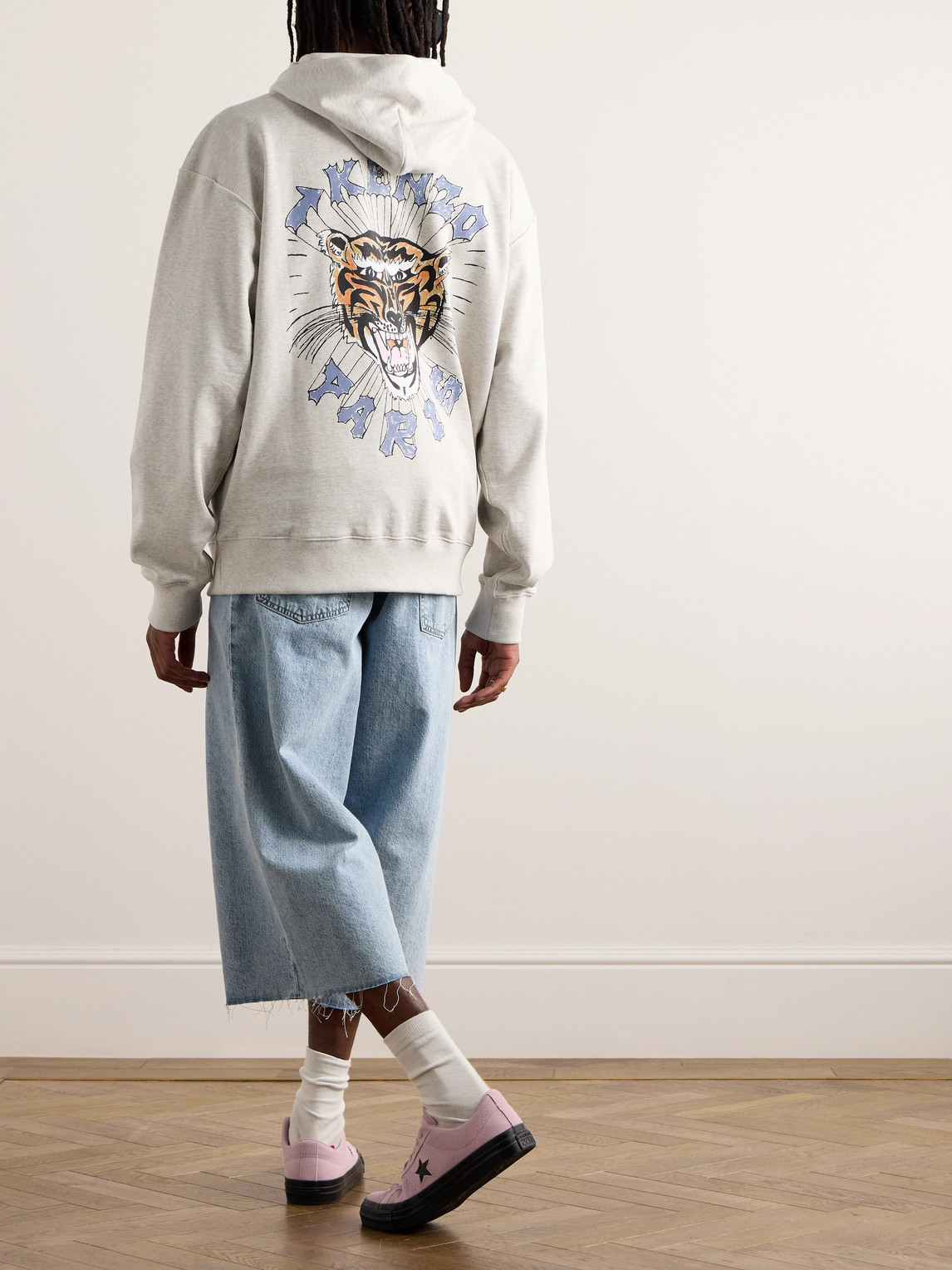 Shop Kenzo Drawn Varsity Logo-embroidered Printed Cotton-jersey Hoodie In Gray