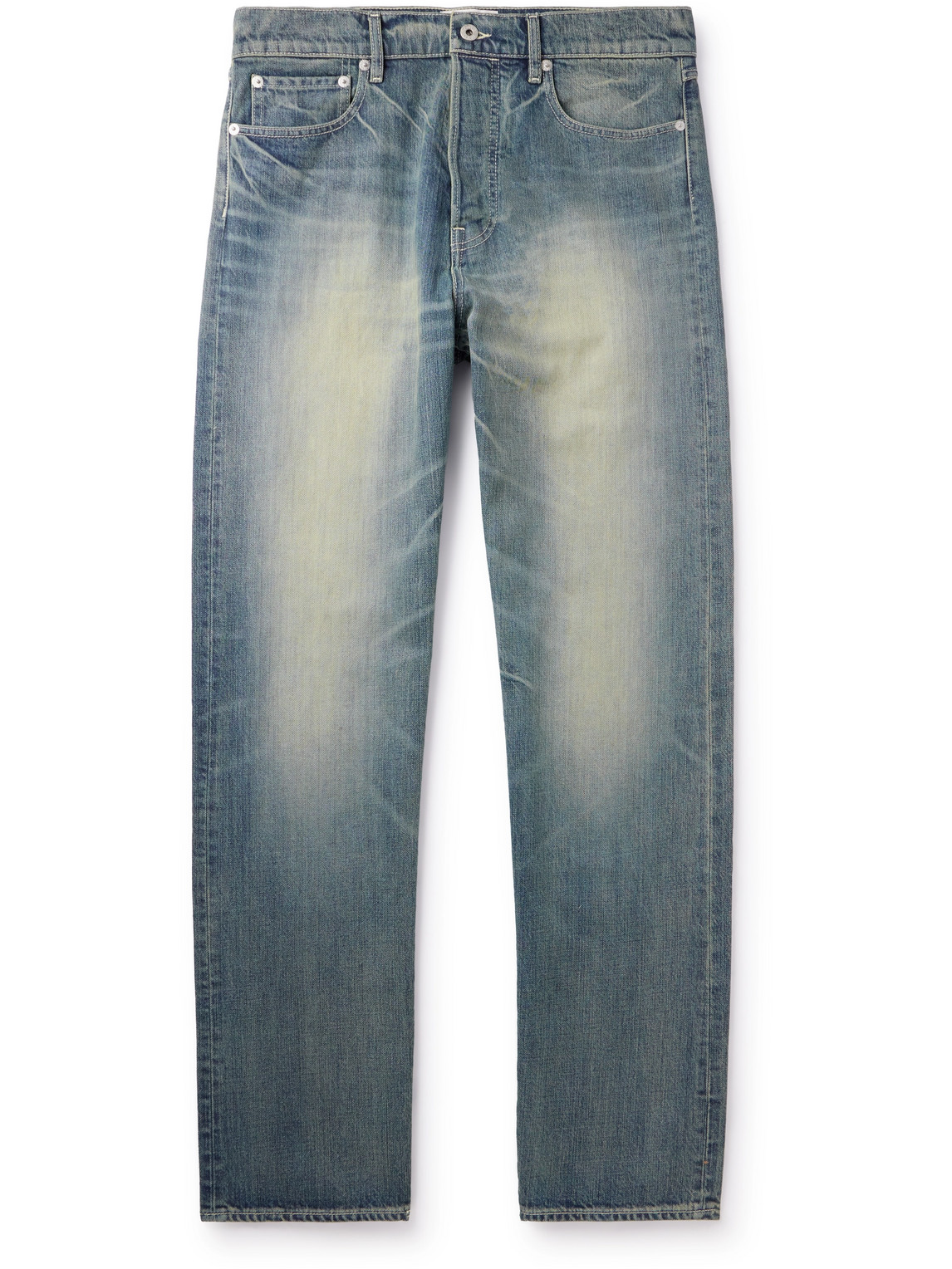Kenzo Straight-leg Logo-embroidered Jeans In Blue