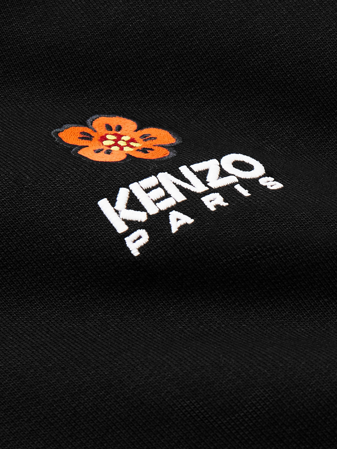 Shop Kenzo Logo-embroidered Cotton-jersey Zip-up Hoodie In Black