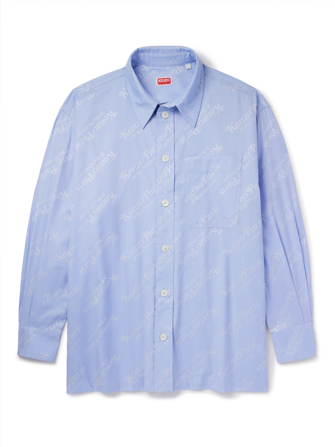 Kenzo Verdy Oversized Logo-jacquard Cotton Shirt In Blue