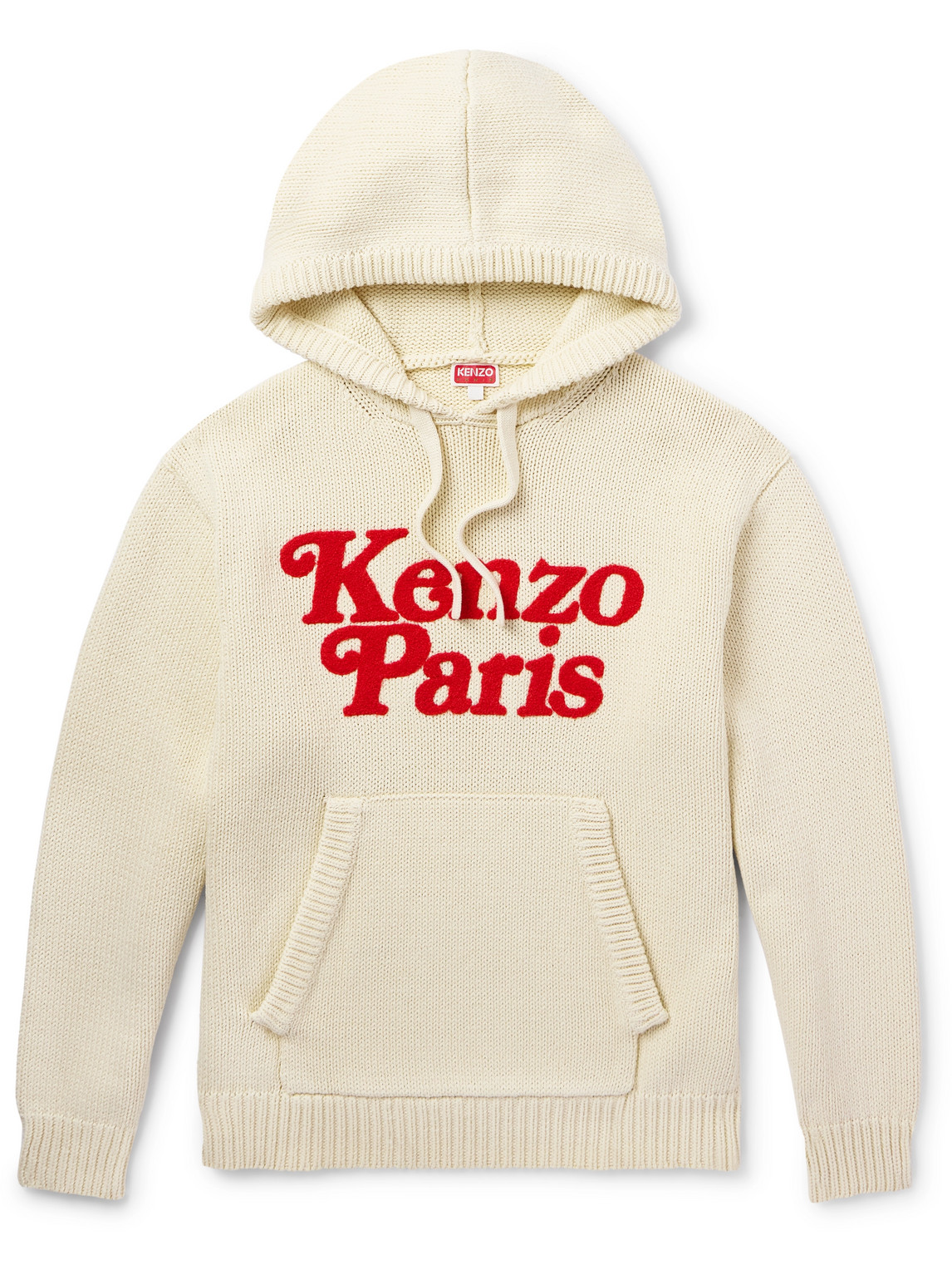 Shop Kenzo Logo-appliquéd Cotton Hoodie In Neutrals