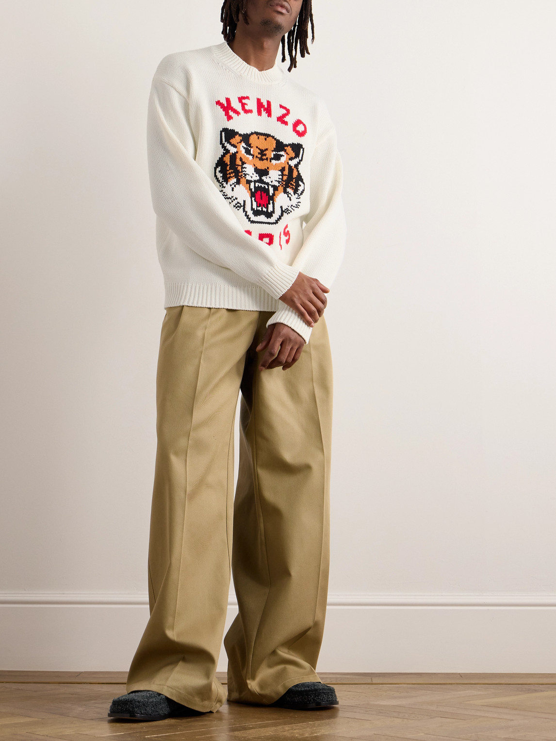 Shop Kenzo Lucky Tiger Logo-jacquard Cotton-blend Sweater In White
